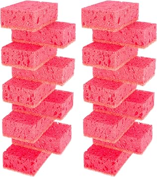 Red Multi Use Scrub Sponges. Made in Europe. 18 Pack, 4.3x2.8x1.4 inches. Best Odorless Durable Heavy Duty Scrubber for Kitchen and Household Cleaning