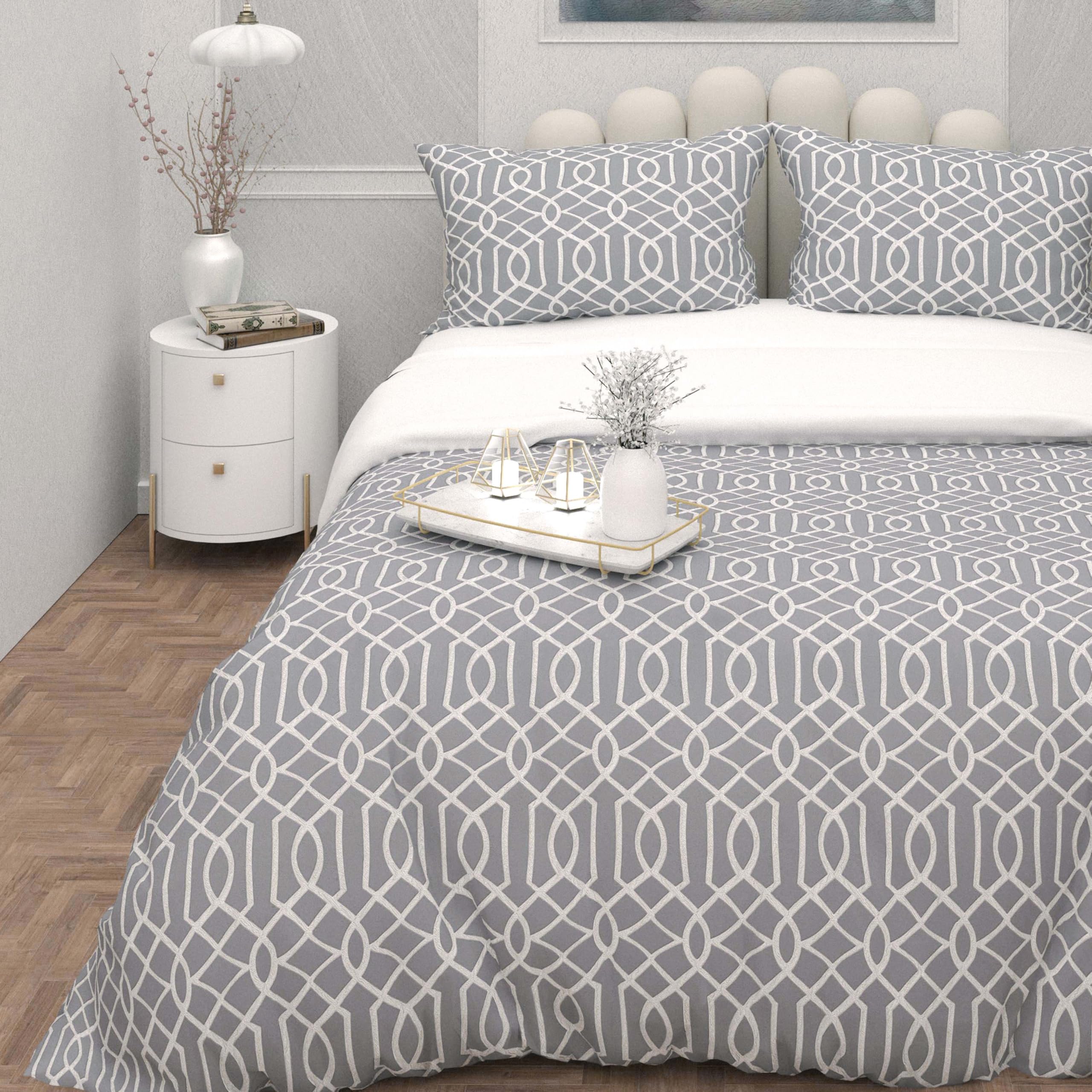 Soleil d'ocre, Parure Housse de Couette 3D Microfibre 240x220 cm Anya Gris