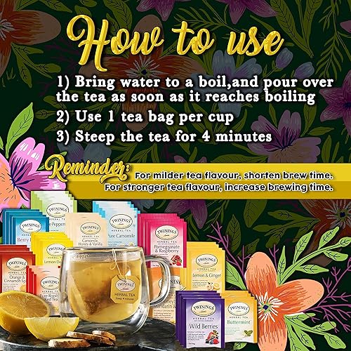Miniatura 4 de Twinings - Juego de muestras de té surtido de té de 12 sabores 48 bolsas de té surtidas con 20 palitos de miel para té pajitas de miel y juego de té