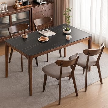 YESWOOD 1 x Dining Chair Solid Wood with Backrest Upholstered Walnut Ergonomic Backrest High Chair for Dining Room Kitchen Living Room Office Bedroom 47.5 x 55 x 78 cm