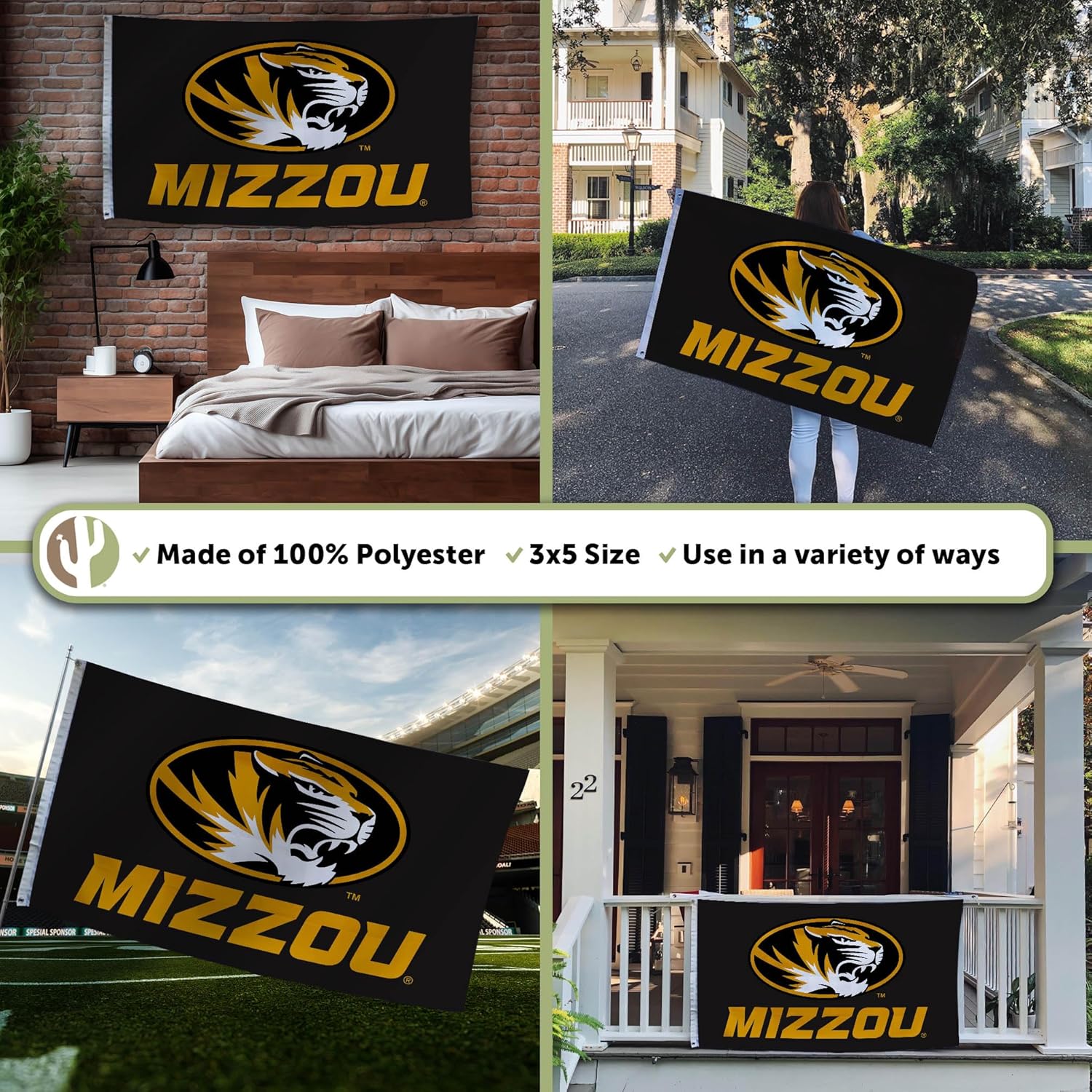 Desert Cactus University of Missouri UM Flag - 3 x 5 Feet Tigers Banner, Indoor/Outdoor Durable Fabric, 100% Polyester Design (Style 4)