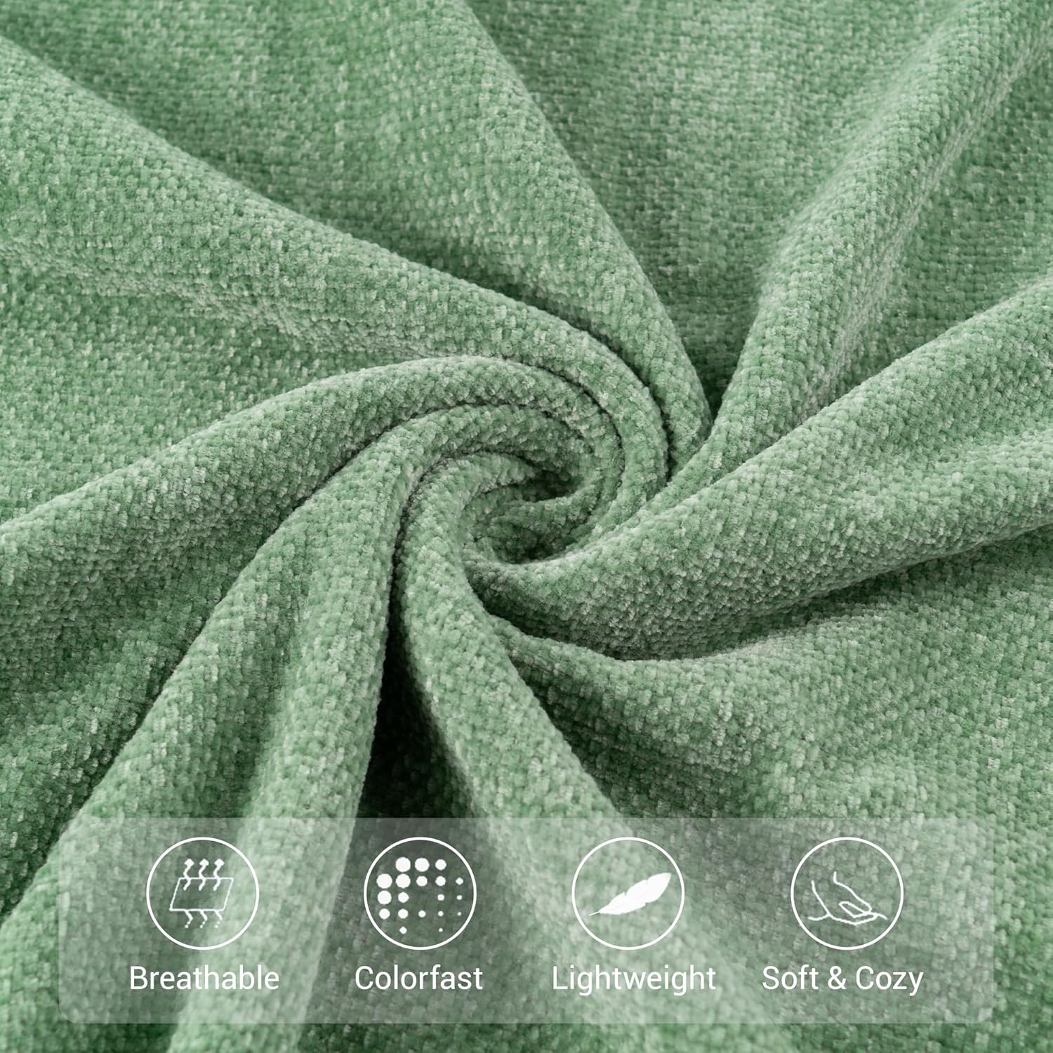 BATTILO HOME Sage Green Throw Blanket for Couch, Bed, Sofa - Soft Cozy Sage Chenille Throw with Fringe Tassels, Lightweight Green Knit Throw for Spring Home Decor, 50"x60"