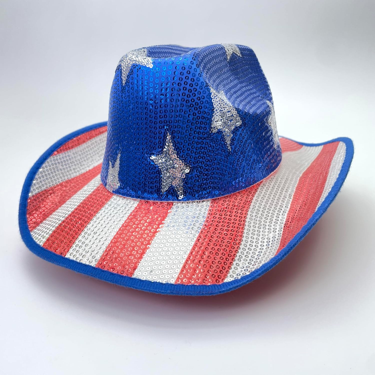 3PCS Western Cowboy Hat for 4th of July Red White Blue American flag star pattern for Men, Women