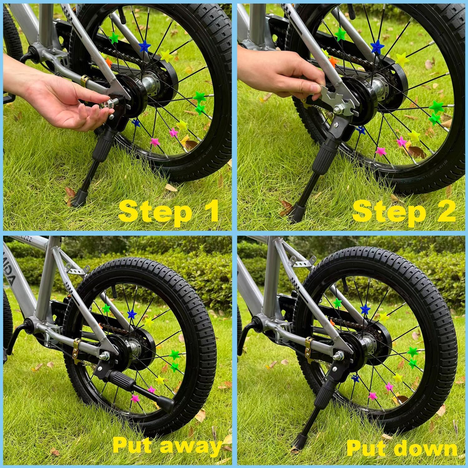Kickstand for 12,14,16, 18 Inch Kids Bikes – Carbon Steel Children’s Bicycle Kick Stand with Built-in Spring & Anti-Slip Pad image 4