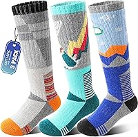 ANTSANG 3 Pairs Kids Merino Wool Ski Socks - Thick Thermal Warm Cozy Winter Socks Boys Girls Skiing Snowboarding
