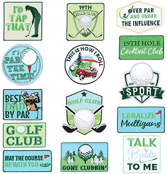 Suncalla 14 Pcs Large Golf Iron on Patches, Funny Caddy Costume 3.4 Inches Embroidered Golf Patch for Hats Clothes Applique Patches Iron on for Shirt Bag Backpacks DIY Emblem Accessory