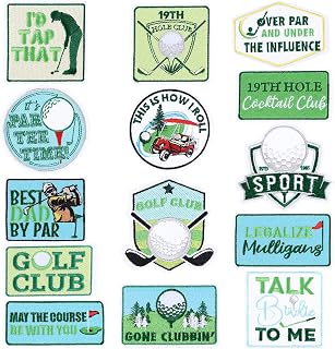 14 Pcs Large Golf Iron on Patches, Funny Caddy Costume 3.4 Inches Embroidered Golf Patch for Hats Clothes Applique Patches Iron on for Shirt Bag Backpacks DIY Emblem Accessory