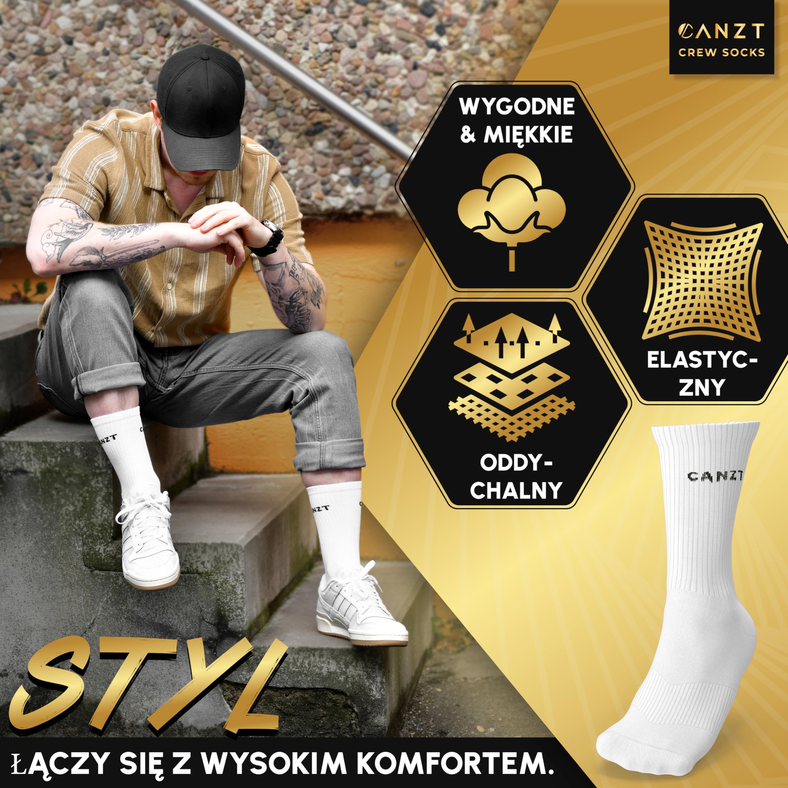 Skarpety Tenisowe Sportowe Białe Męskie i Damskie Zestaw 6 43-46 Bawełna
