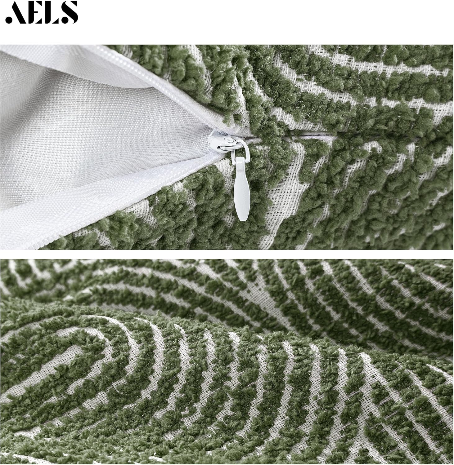 AELS Boho Decorative Textured Throw Pillow Covers 24x24, Modern Mid Century Rainbow Tufted Pillow Case, Farmhouse Rustic Geometric Woven Cushion Case for Bed Couch Sofa, Olive Green