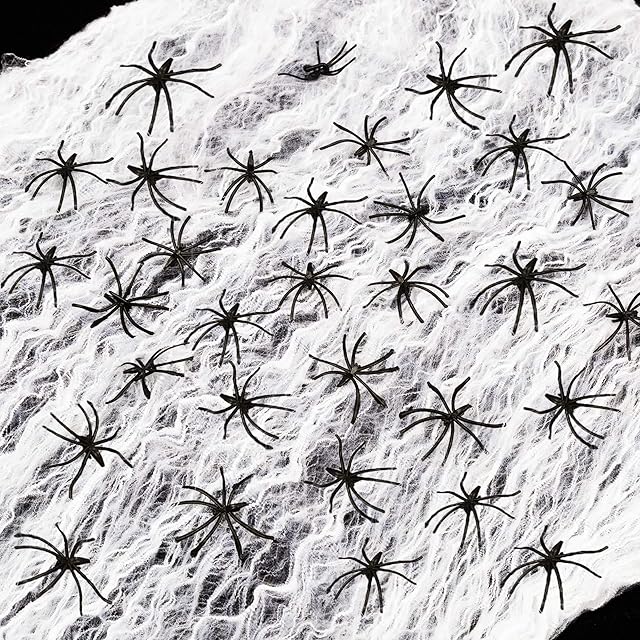 Spider Web Decoration 30pc Plastic Spiders Halloween Cobweb Decorations - Halloween Spider Web Decoration Fake Spiders Stretchy Halloween Cobwebs Decoration - Spider Web Halloween Window Decorations