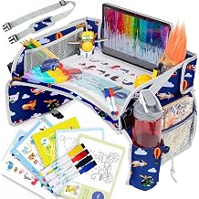 PILLANI Kids Travel Tray for Car - Toddler Airplane Travel Essentials w/ Activity Sheets, Pens & Dry Erase Board - Kids Travel - Must Have Toddler Lap Desk Organizer for Airplane - Travel Accessories