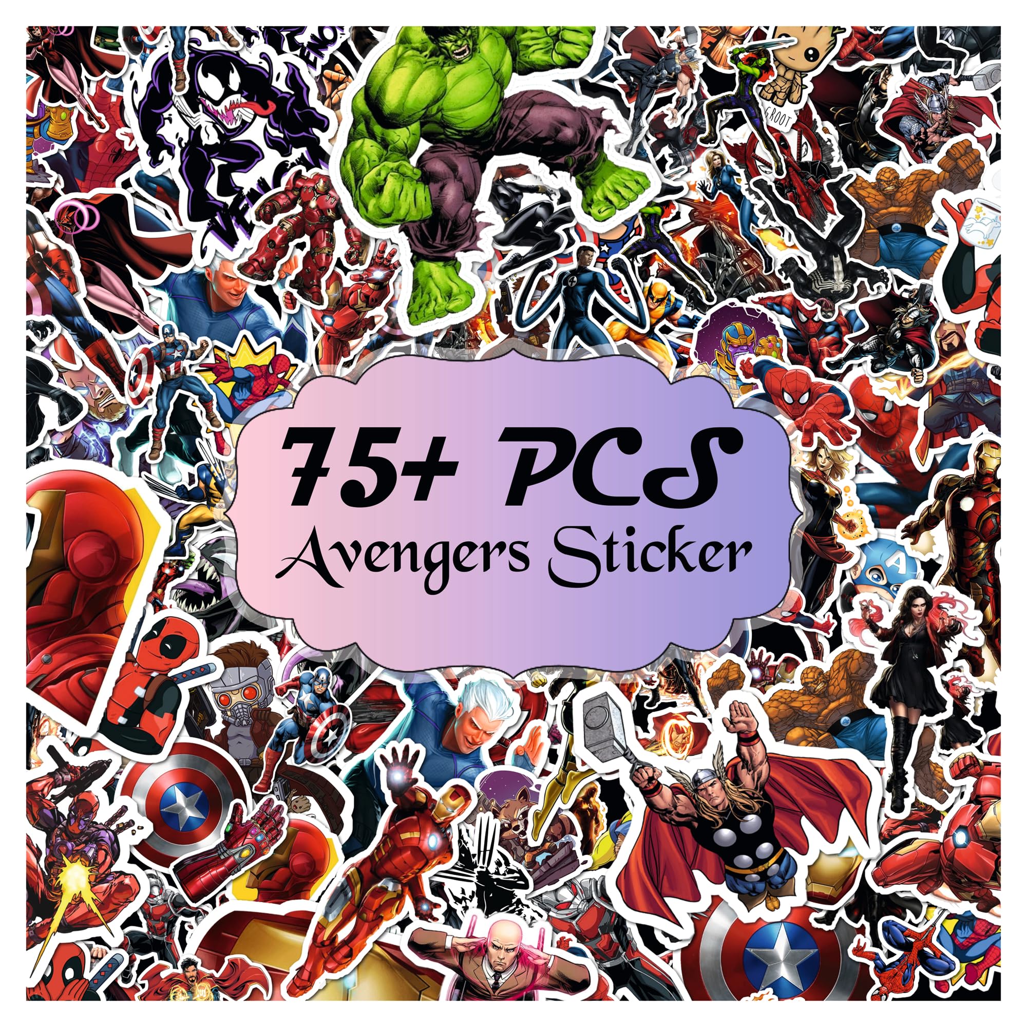 Pack of 75+ Superhero Stickers Waterproof Comic Legends Theme Decals for Laptop, Avengers Aesthetic Vinyl Hydroflask Water Bottles Guitar Skateboard Luggage Bike, Colorful-image-10