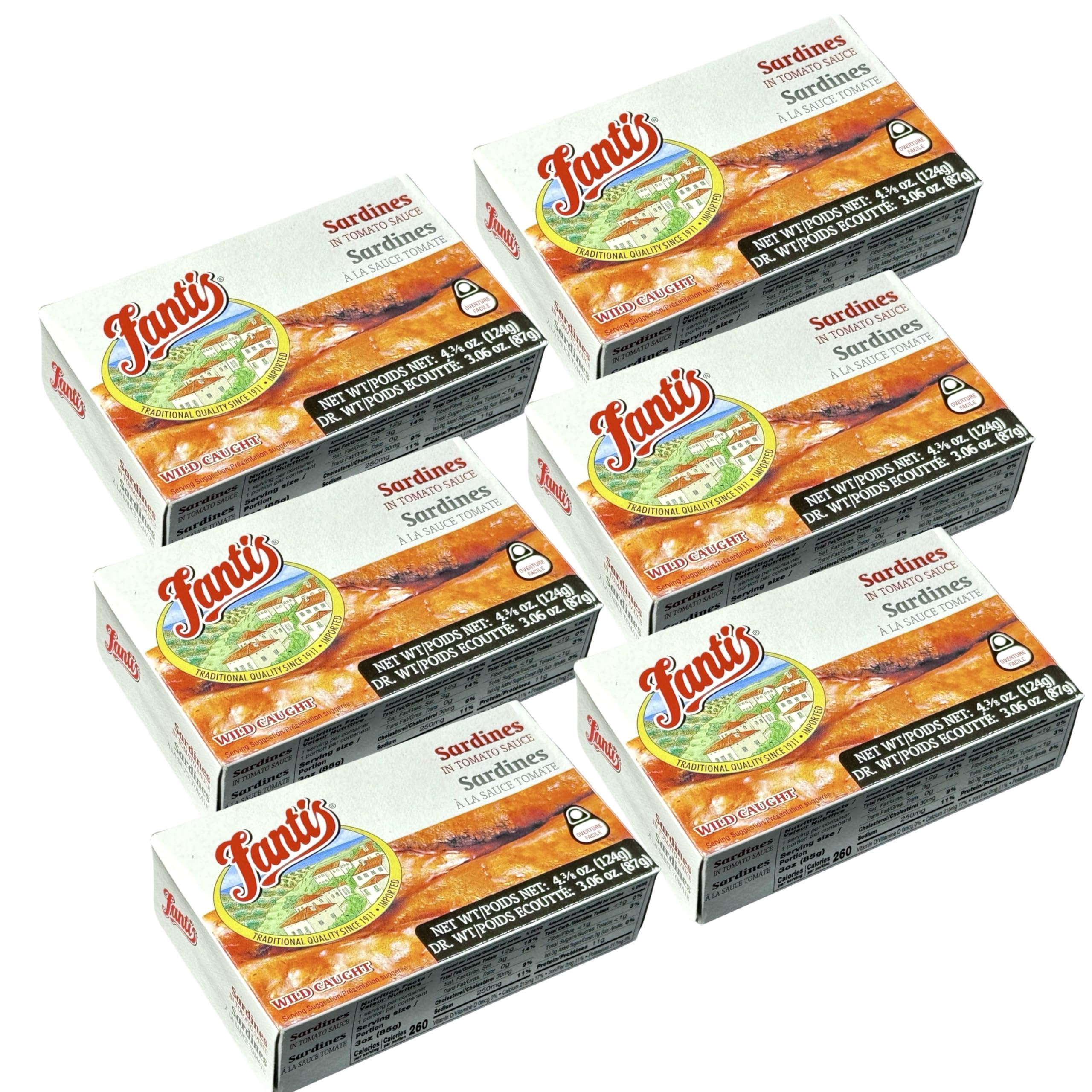 Fantis – Sardines in Tomato Sauce – Wild-Caught Spanish Style Sardines, Gourmet Canned Seafood, Keto-Friendly, High Protein, Ready to Eat Snack, 4.375 oz, Pack of 6