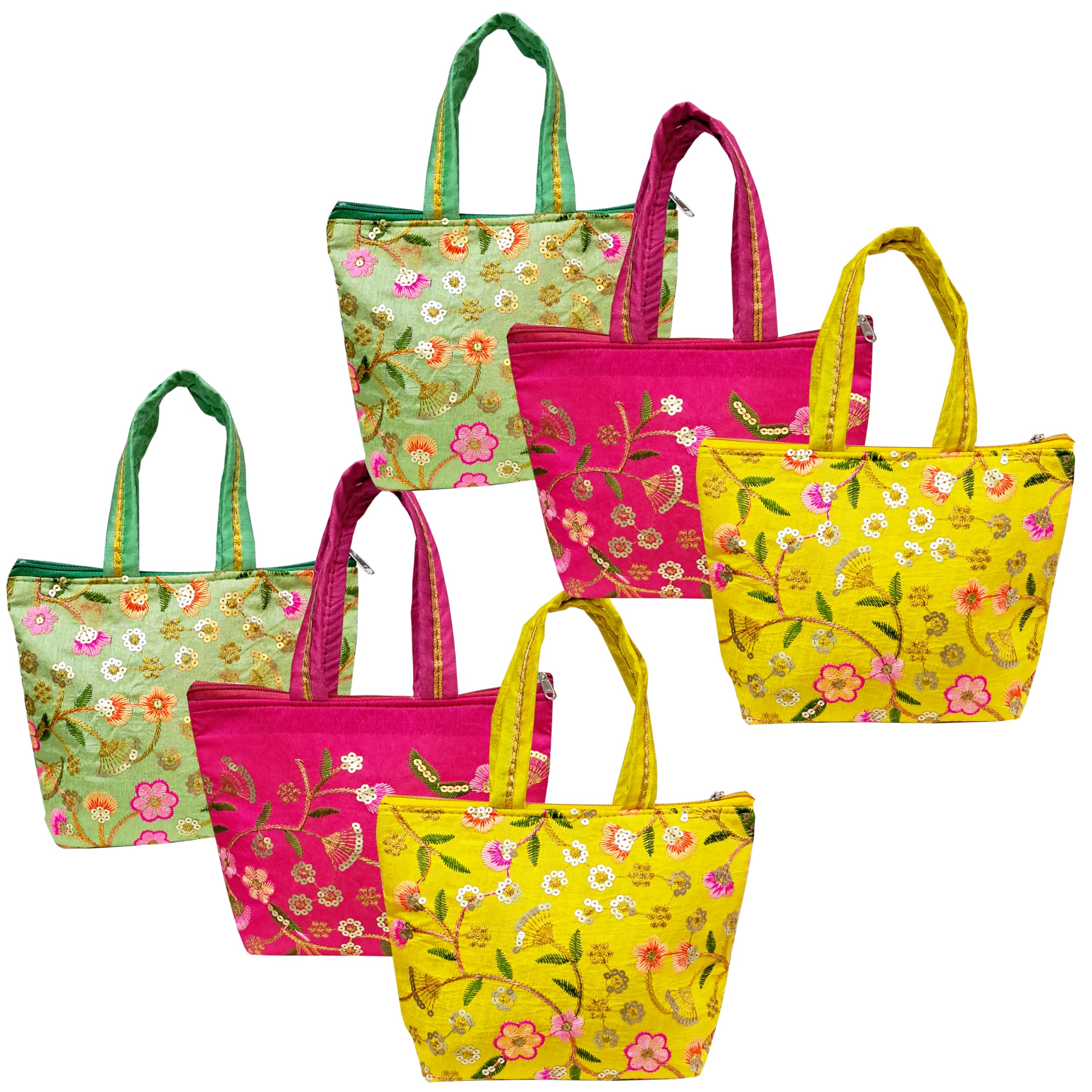 Zuvim Women’s Pooja Bags for Return Gift Women Purse with Double Pockets Zipper for Ladies Gifting for Baby Shower Shagun Embroidery Purse Gifting Haldi Mehandi Wedding Festivals, Multicolors-image-49