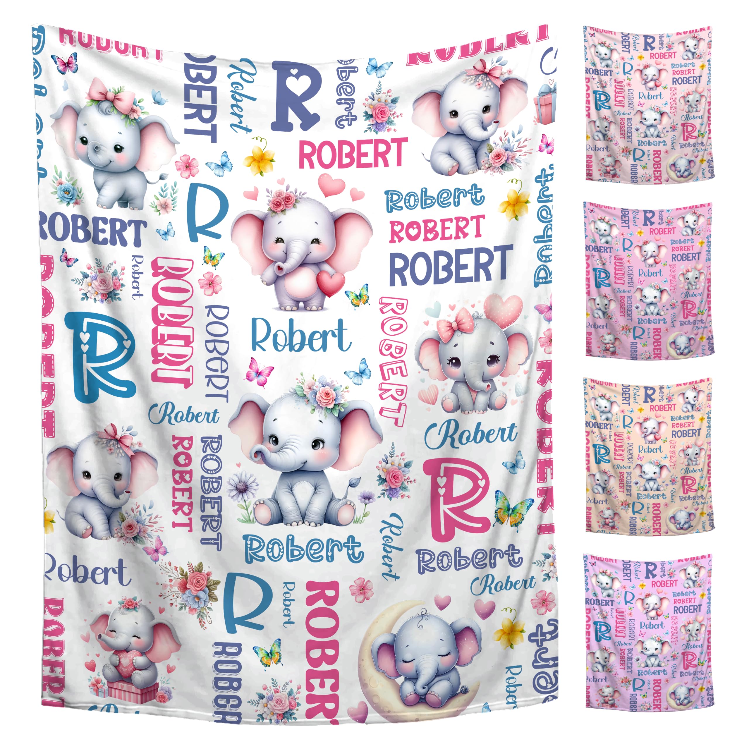 Custom Elephant Blanket for Boys Girls,Ultra Soft Personalized Gifts Baby Blanket,Customized Throw for Toddlers Newborn Stroller Crib,50"x60"
