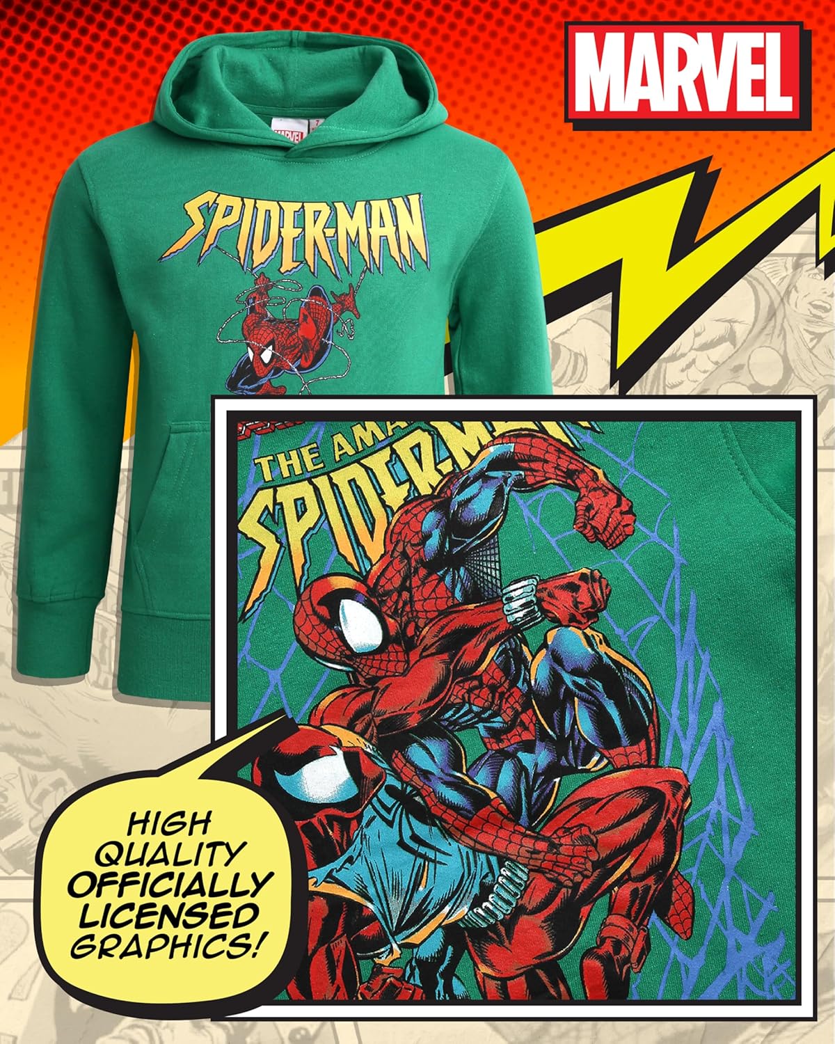 Marvel Boys' Super Hero Sweatshirt - Spider-Man, Thor, Hulk, Iron Man Graphic Pullover Hoodie (8-16) - Image 4