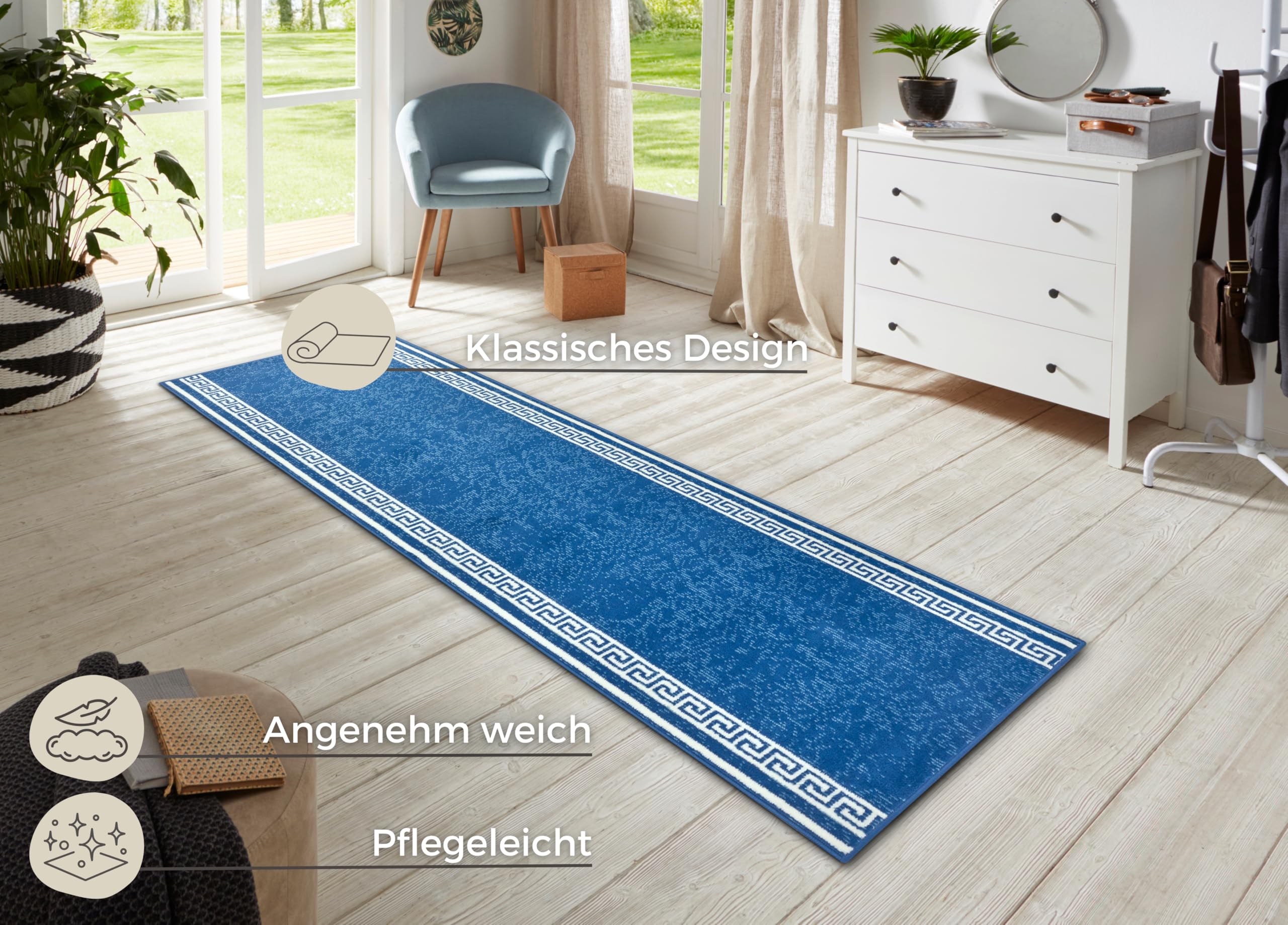 HANSE Home Tapis de CASA, 80 x 300 cm, Doux, à Poils Courts, Design Moderne, pour Couloir, Chambre à Coucher, Chambre d'enfant, Salle de Bain, Salon, Cuisine, Chemin de décoration - Bleu Jean