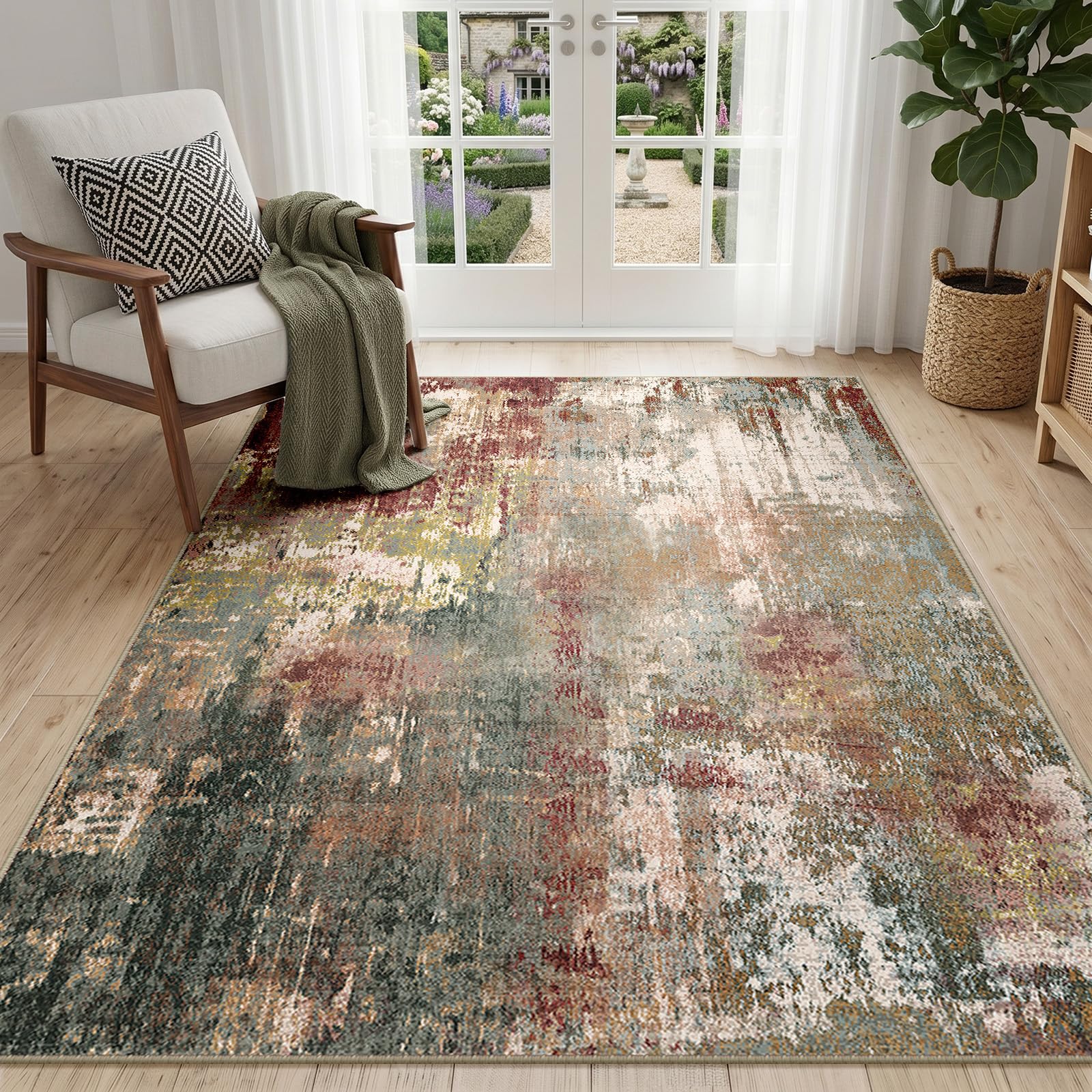 DEFYNEE Rugs Living Room 90 x 150 cm, Washable Rug for Bedroom, Redbrown