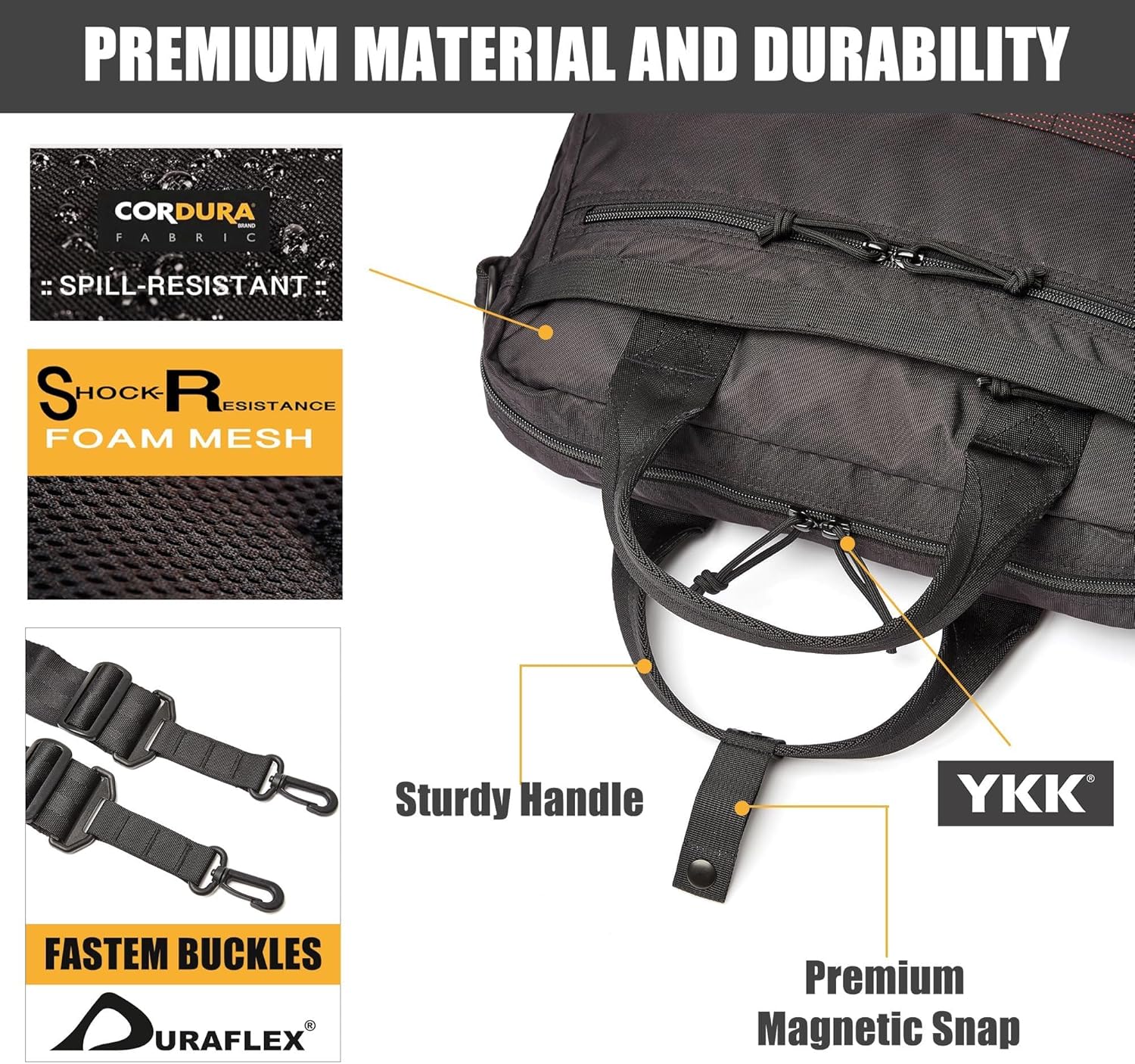 Rough Enough 16 Inch Laptop Sleeve Case Bag Tablet Carrying Case Briefcase for Travel Business with Accessory Pocket Shoulder Handle Cordura Black