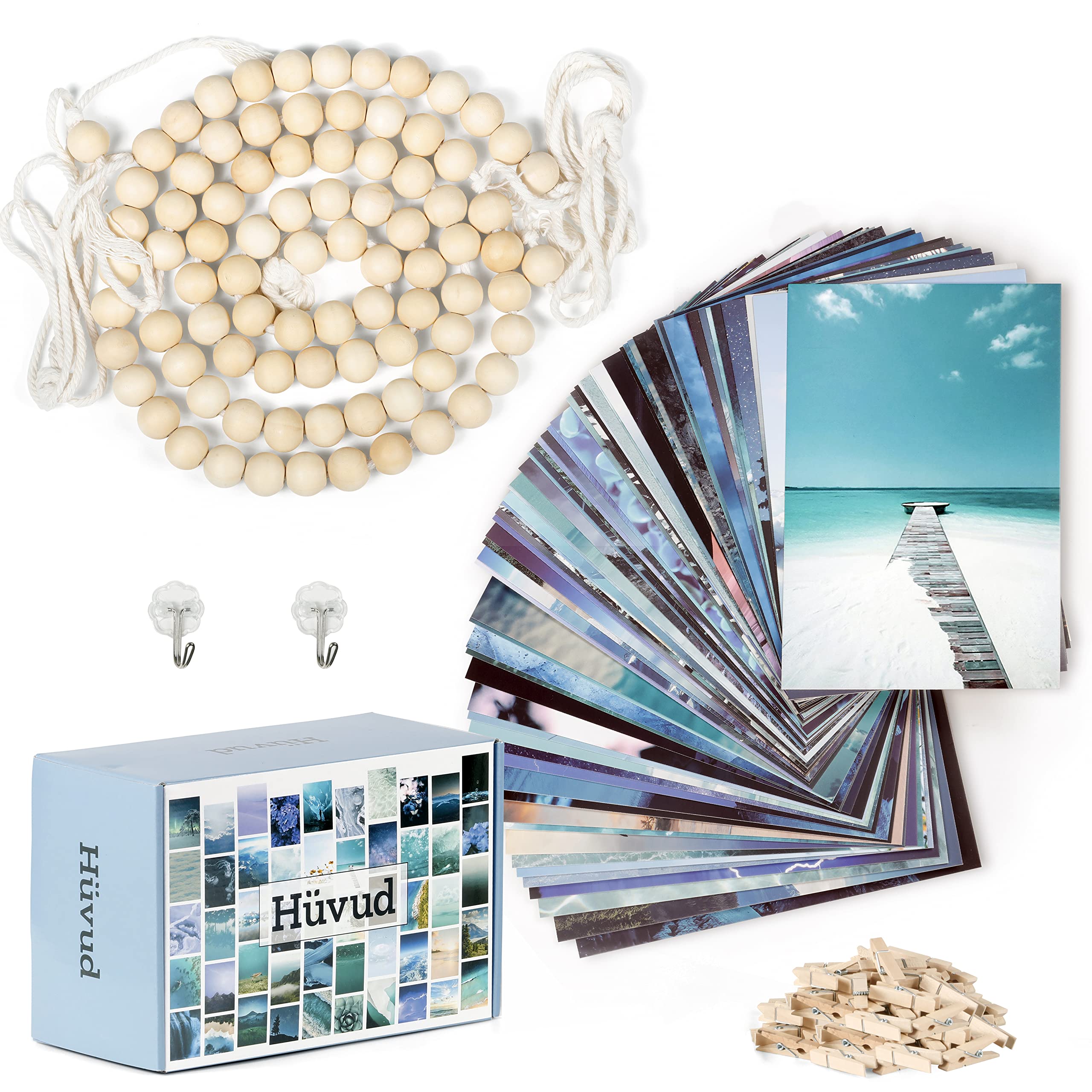 Photo Wall Collage Kit for Wall Aesthetic Blue NATURE 70 Photo Hanging Display with Clips