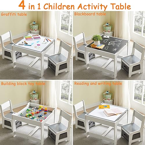 Miniatura 3 de Juego de mesa y silla para niños, mesa de actividades de madera 3 en 1 con cajón de almacenamiento para niños pequeños, dibujo, lectura,