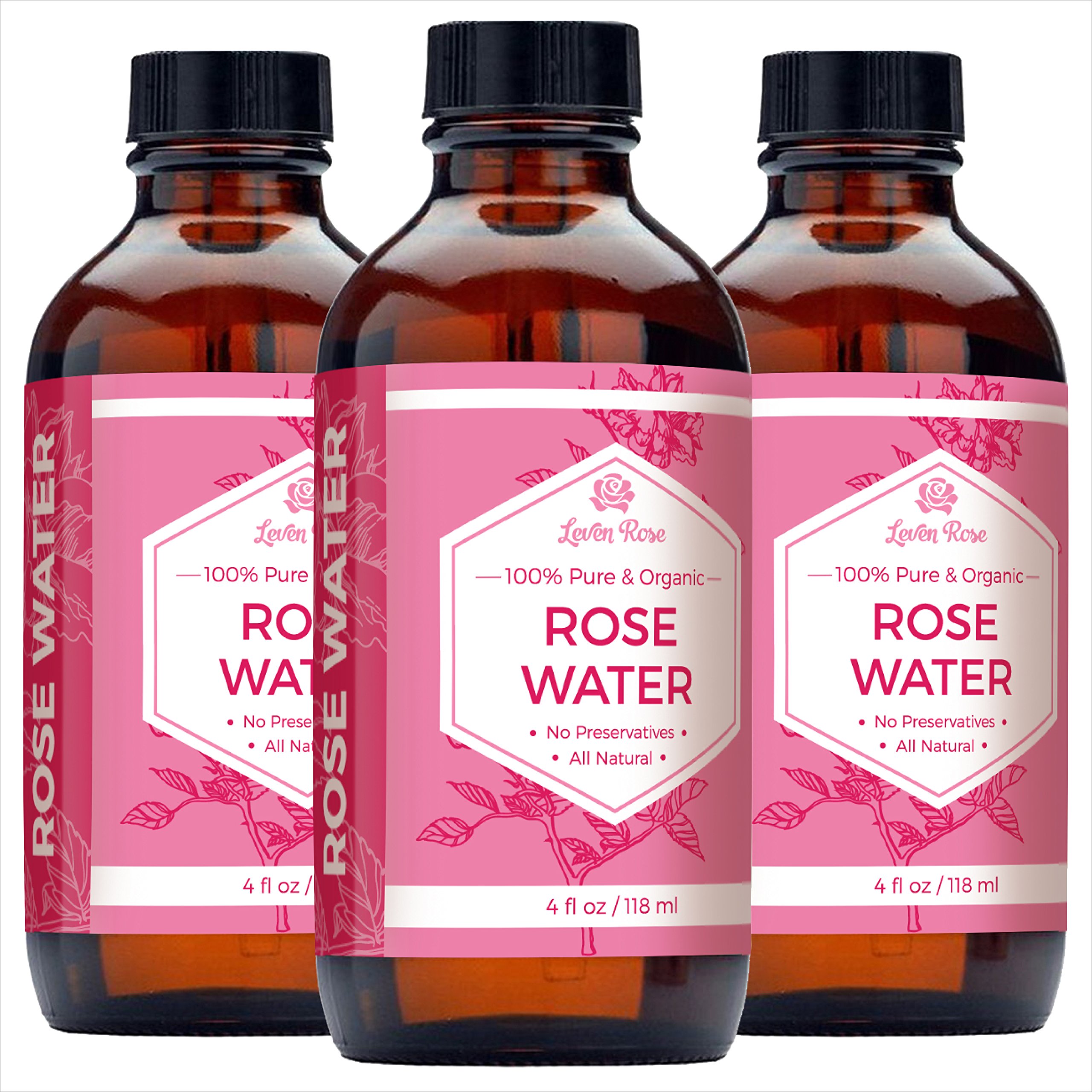 Rose Water Facial Toner by Leven Rose, 100 Pure Organic Natural
