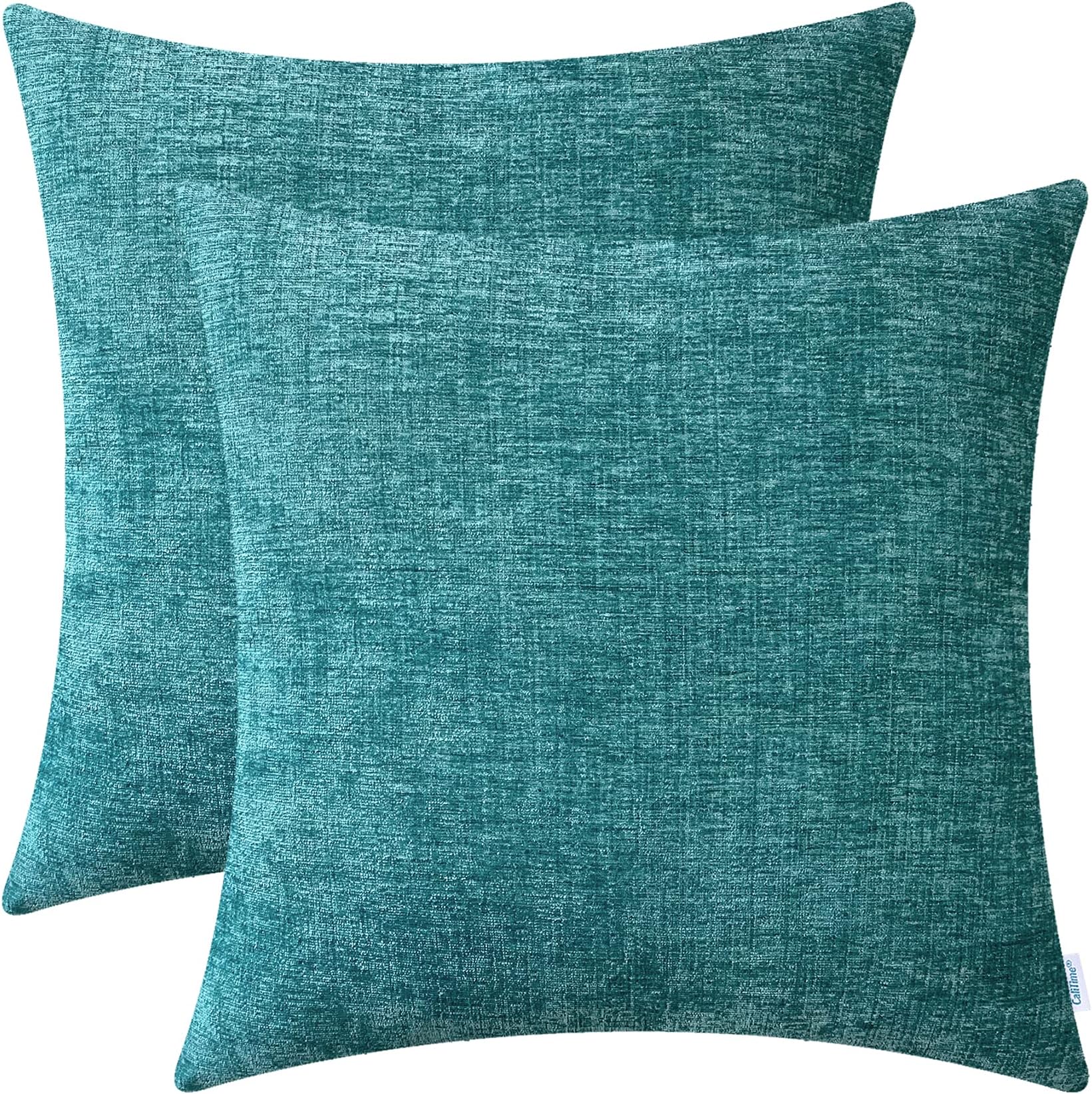 CaliTime Cushion Covers Pack of 2 Cozy Throw Pillow Covers Cases for Couch Sofa Home Decoration Solid Dyed Soft Chenille 60cm x 60cm Teal