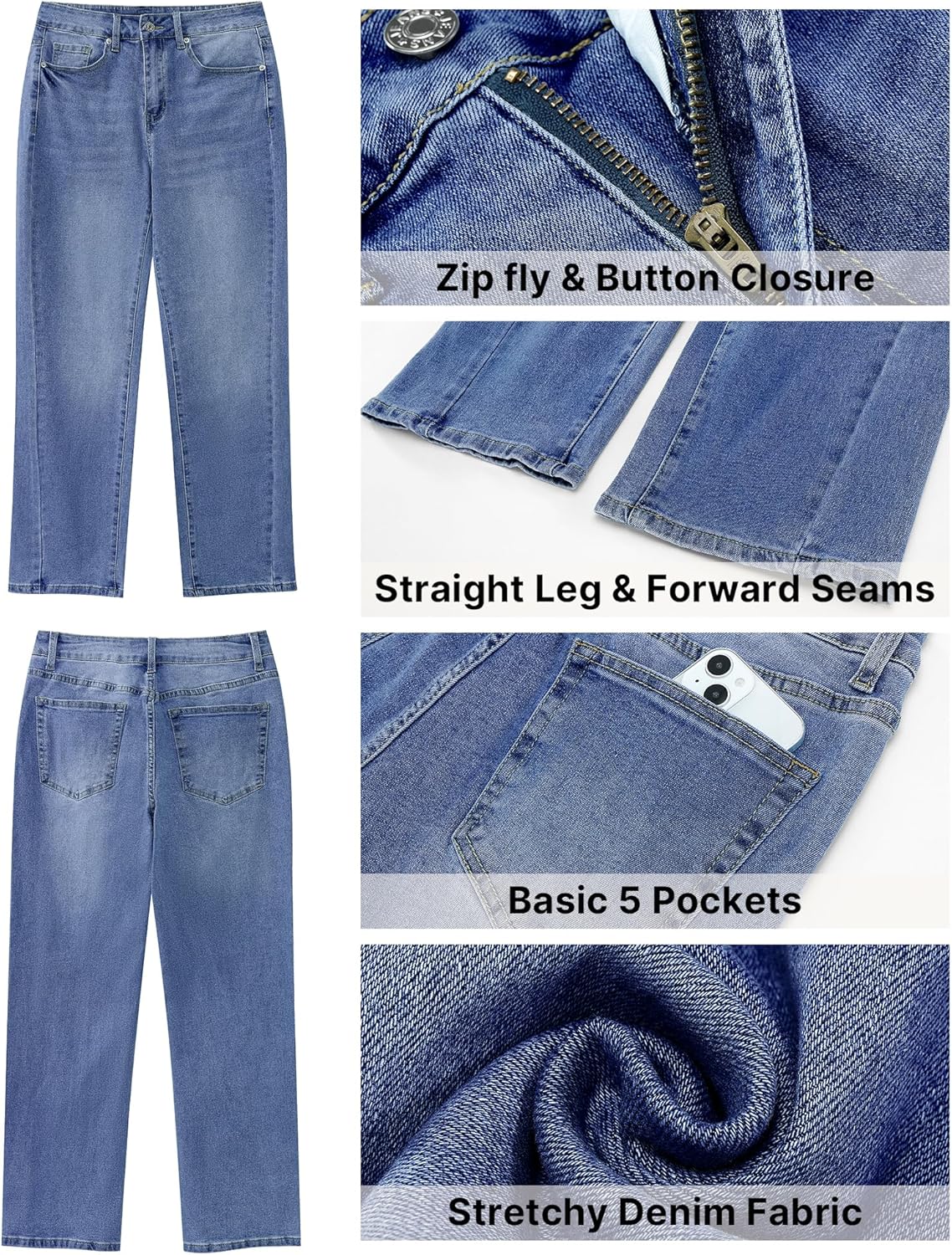 GRAPENT Straight Leg Jeans for Women High Waisted Trendy Ankle Length Forward Seams Stretchy Denim Pants Baggy Jeans - Image 6