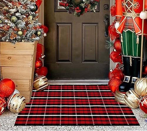 Tapete de Navidad en capas de 24 x 35 pulgadas, alfombra de algodón tejida a mano para porche, entrada y porche delantero