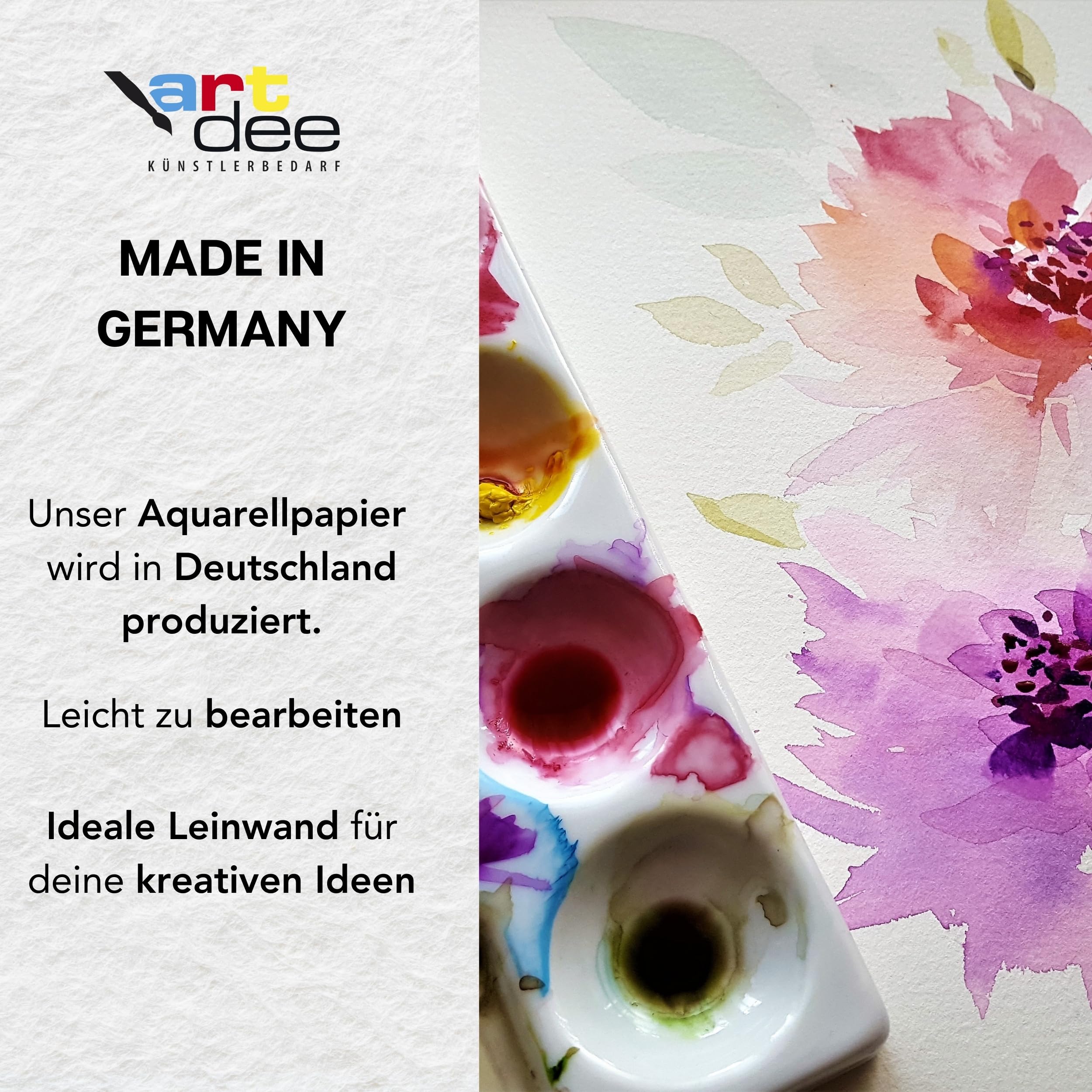 artdee Aquarellpapier DIN A3 weiß – 100 Blatt Vorratspack – 200 g/m² Künstlerpapier für Studien, Gouache, Skizzen & Mixed Media