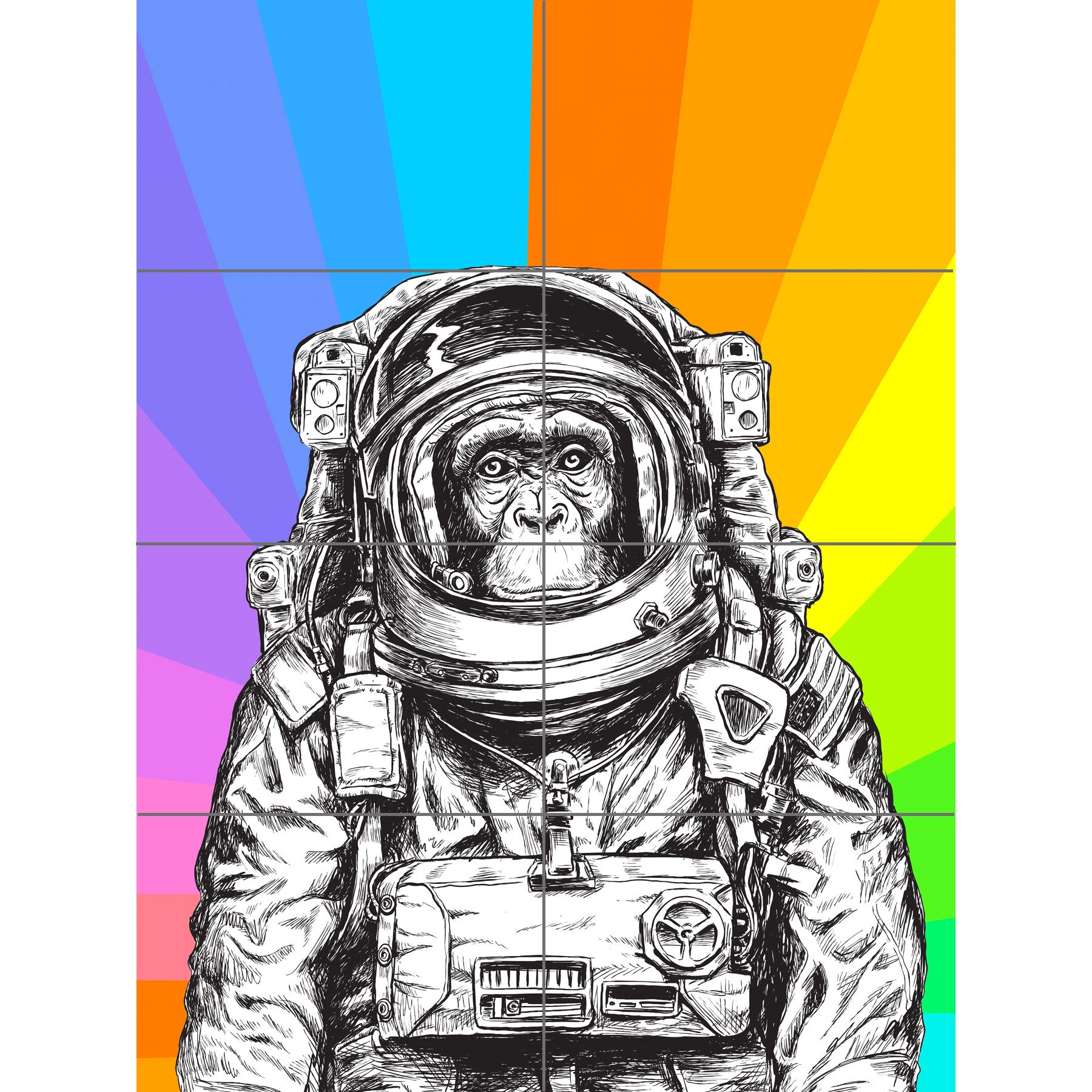 Artery8 Monkey Ape Astronaut Illustration Colour Sunshine XL Giant Panel Poster (8 Sections)