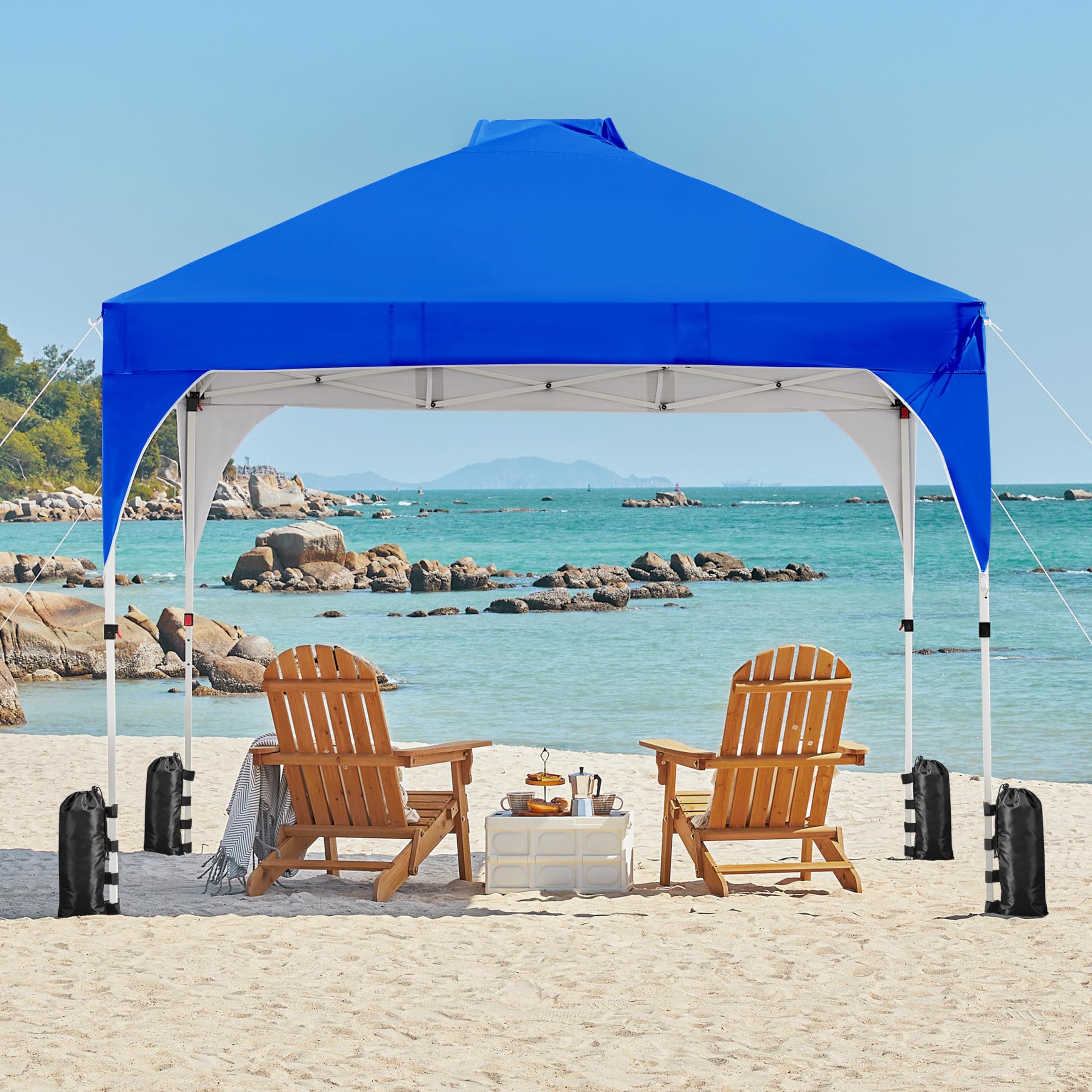 Yaheetech 10x10 Pop Up Canopy Tent with Vent, Easy Set Up Tent, Instant Sun Shelter Canopy with Wheeled Bag, 4 Sandbags, 12 Stakes & 4 Ropes, for Parties, Beach, Outdoor, Blue