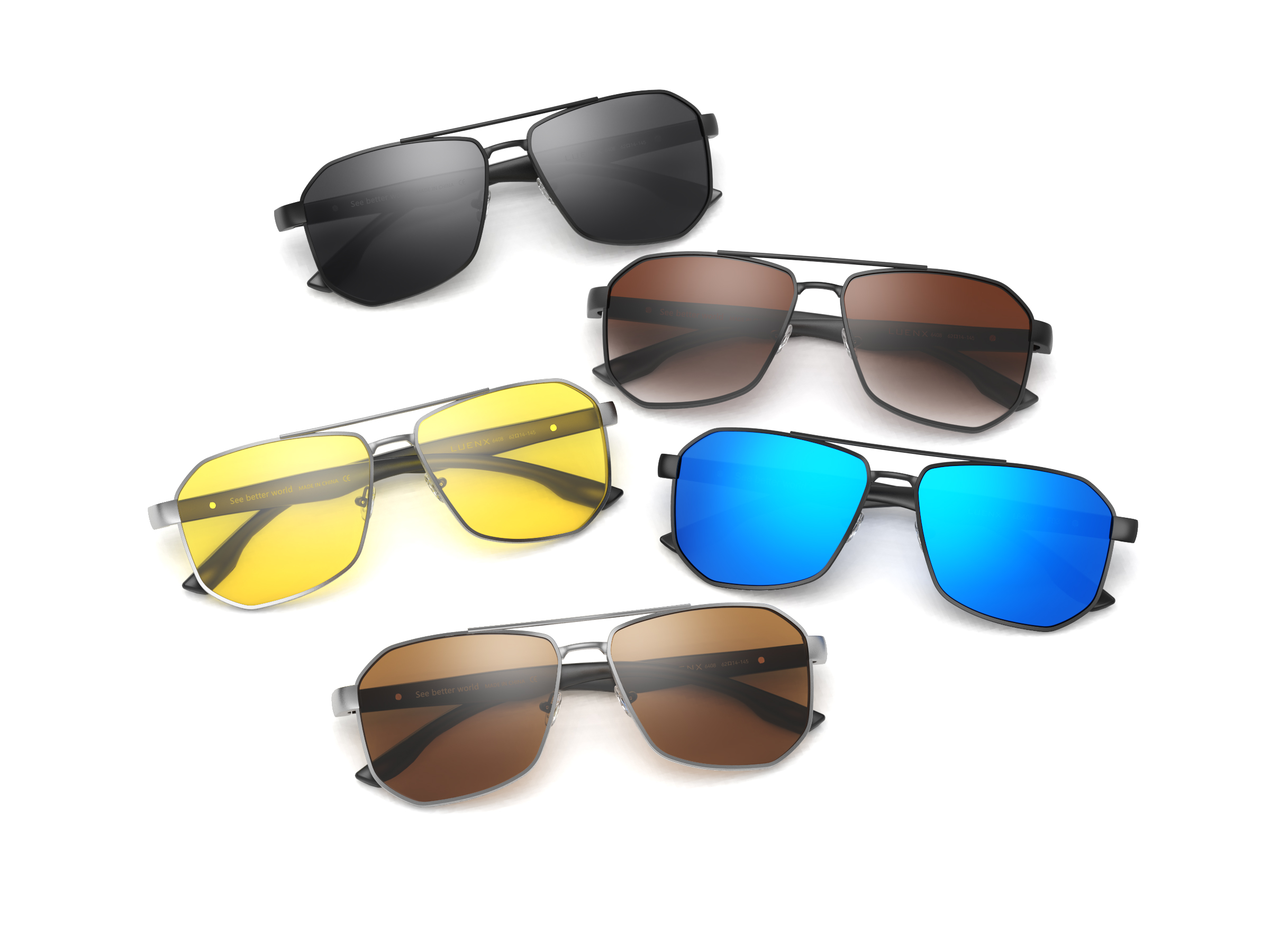 LUENX Men's Aviator Sunglasses – Polarized Square Polygon Retro