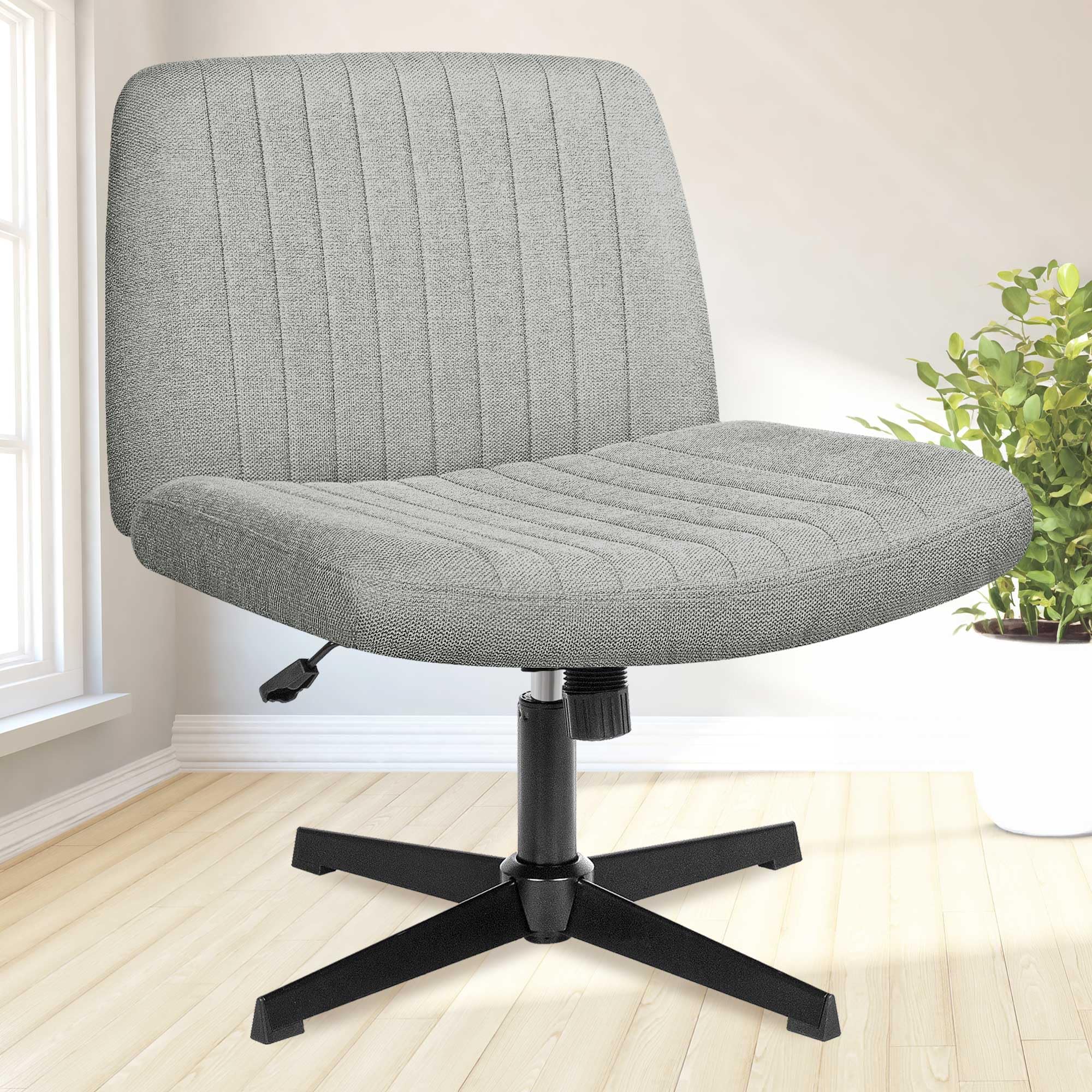 NEO Chair Criss Cross Chair No Wheels Armless Cross Legged Office Desk Wide Comfy Vanity Makeup Chair Adjustable Computer Task for Home Office Fabric