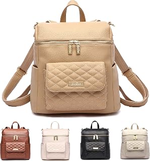 Petit Monaco Diaper Bag Backpack by Luli Bebe - Designer Modern Vegan Leather Diaper Bag Backpack with Gender Neutral Design, Cute Mini Diaper Bag Backpack (Latte Brown)