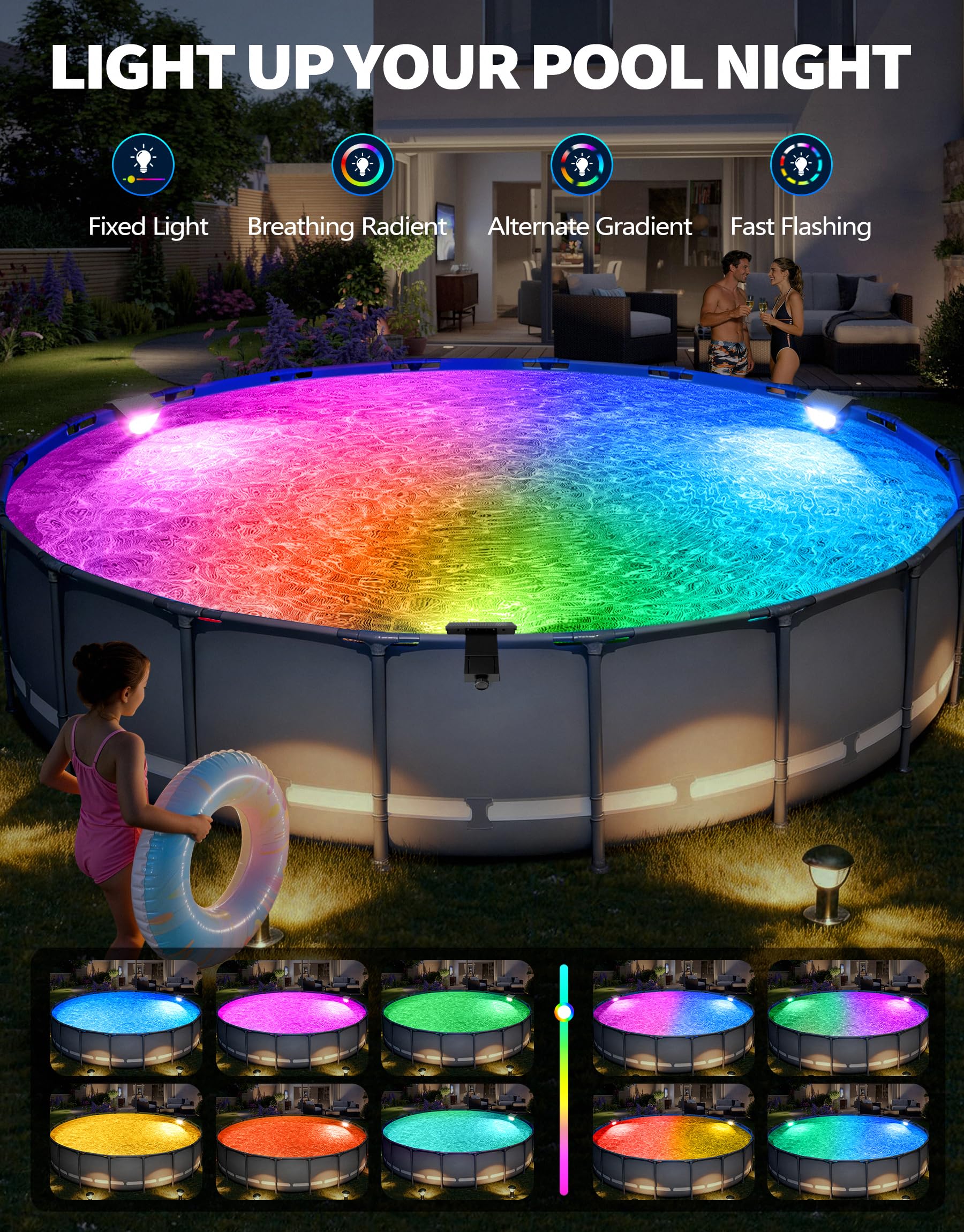 DeeprBetter 2026 Aggiornato Luci Piscina Fuori Terra Solari, Luce Piscina RGB Colori Cambiamento, IP68 Impermeabile Luci LED Piscinas con 10 Modalità di Illuminazione, Lampade per Piscinas - 2PCS