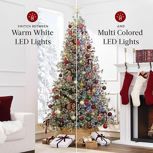 Miniatura 4 de Best Choice Products Árbol de Navidad de pino de cachemira preiluminado de 7.5 pies, decoración navideña artificial semiflocada de alta calidad con