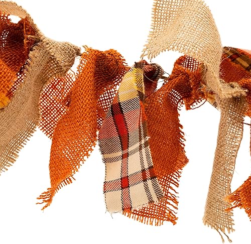 Miniatura 9 de Glitzhome Guirnalda de tela a cuadros de otoño de 72 pulgadas de largo, guirnalda colgante de lino para decoración de pared de chimenea, cosecha de