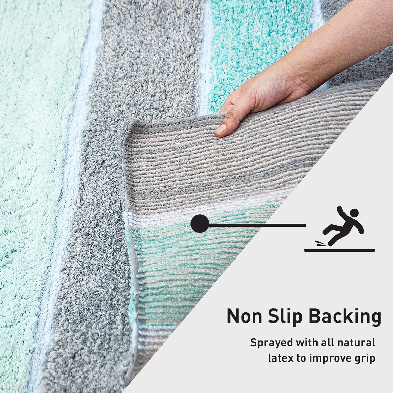 Chardin home Cordural Stripe Bath Mat, 24 x 40 Inches | Non Slip Bathroom Rug, Machine Washable, Plush, Highly Absorbent | Mint Green & Grey