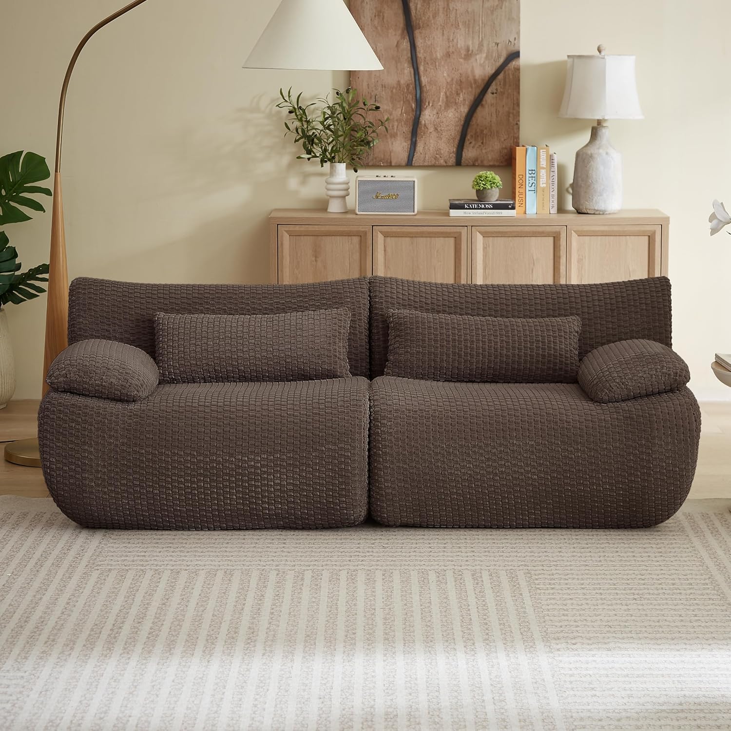 79" Deep Seat Cloud Loveseat Sofa, No-Assembly Modular Corduroy Couch in a Box, 2-Seater Boneless Love Seat with Extra-Wide Armrests & Supportive Pillows for Small Apartments | 26.8" Wider Seat, 12.6" Wider Armrest, Pillow-top Armrest, 24" Deep Seat, No Assembly Required