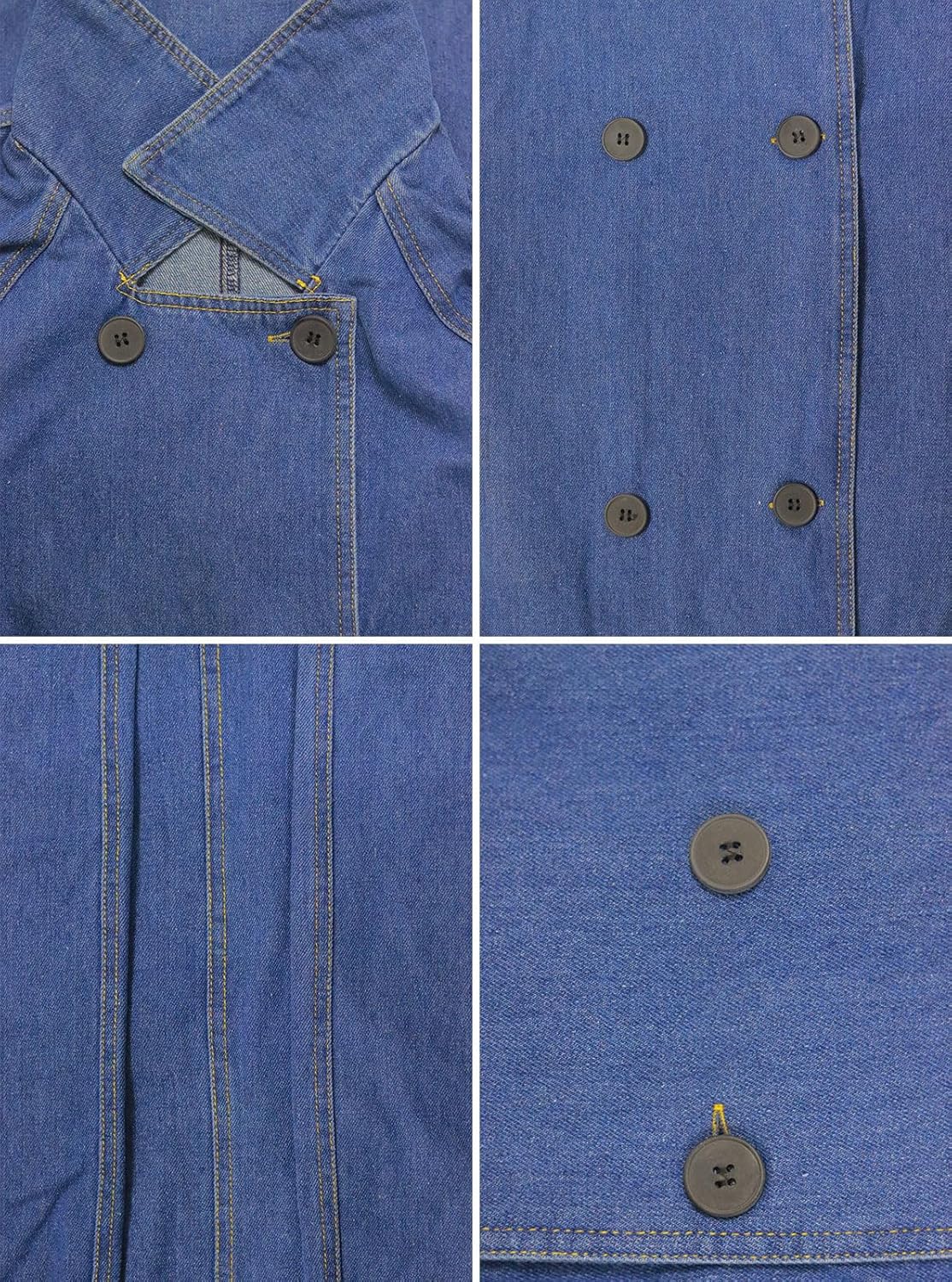 Women's Vintage Notched Collar Double Breasted Plus Size Loose Over Knee Denim Jacket Trench Coat with Belt - Image 5