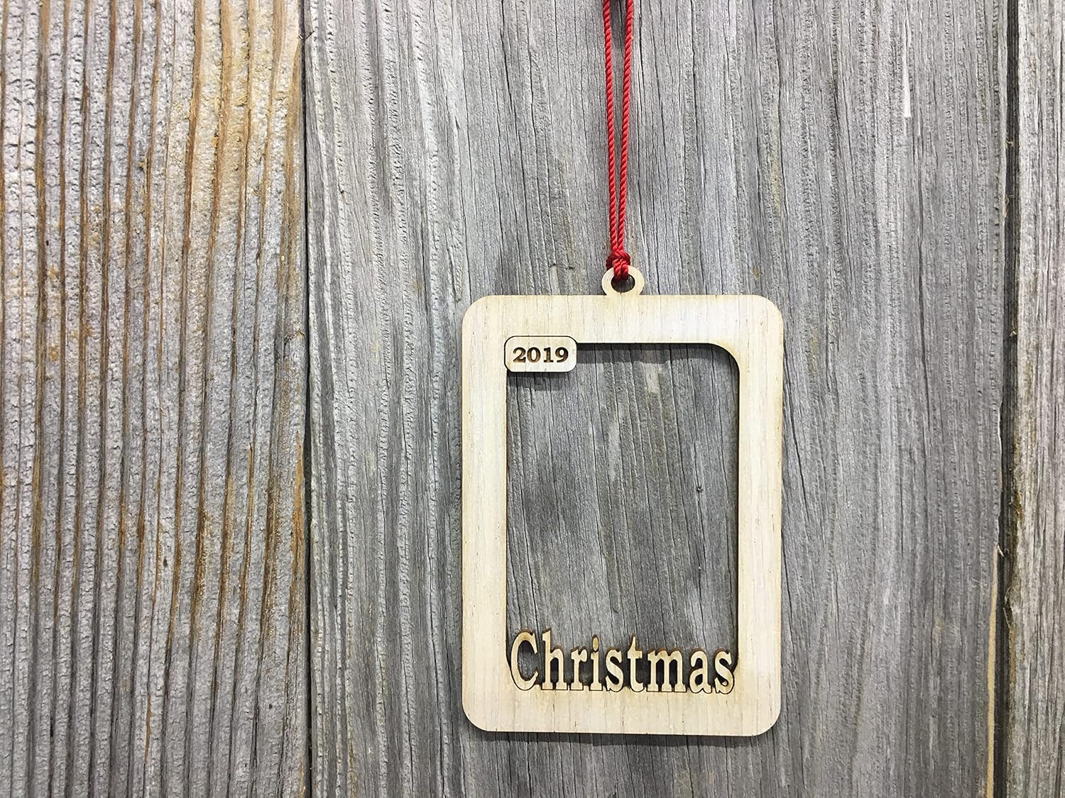 2025 Picture Frame Christmas Ornament - Holds 2.5x3.5 Photo (Whitewash, Vertical)