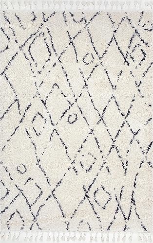 Miniatura 6 de nuLOOM Nieves - Alfombra marroquí con borlas de diamantes, 8 x 10, color blanco roto