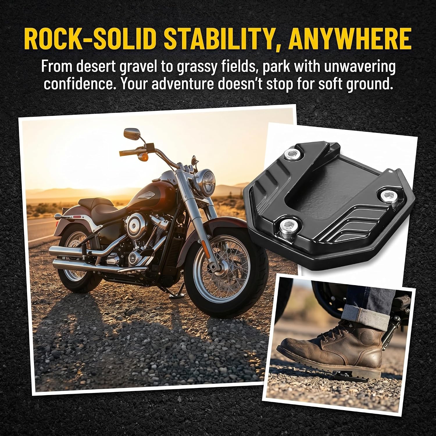 Motorcycle Kickstand Pad, Anti-Slip Aluminum Alloy Side Stand Extension Plate, Universal Motorcycle Parts for Dirt Grass Sand Road, Black