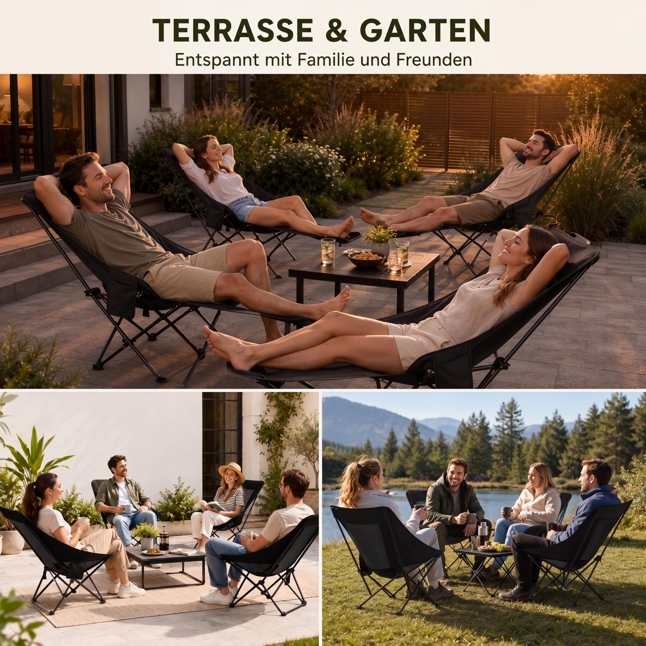 Jadive Set 4 Sedie da Campeggio 2 in 1 con Poggiapiedi 150kg – Sedia Pieghevole con Schienale Regolabile 3 Posizioni, Poltrona Relax per Campeggio, Spiaggia e Outdoor