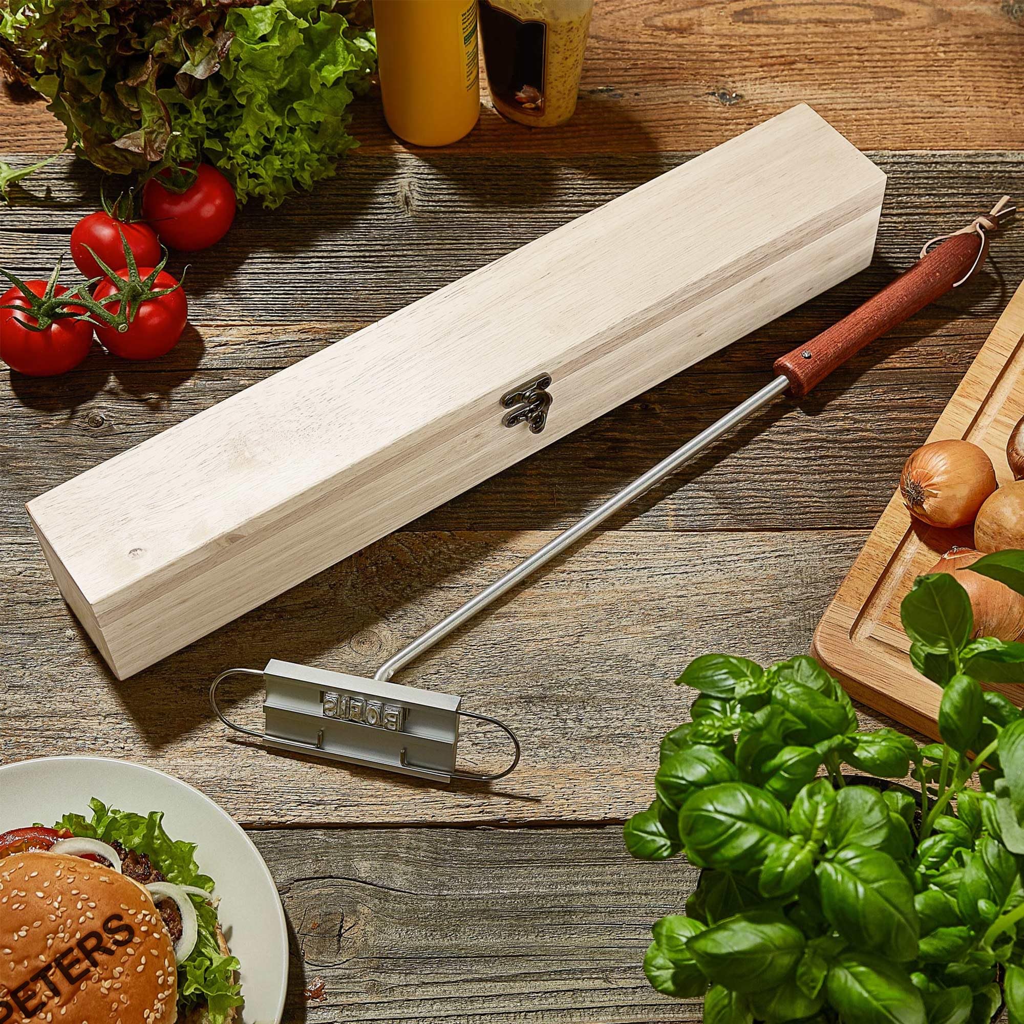 Grill branding żelazo z wymiennymi literami - w zestawie drewniane pudełko do przechowywania - akcesoria do grilla - narzędzia do grillowania - prezenty dla mężczyzn - prezenty dla taty - pomysły dla miłośników grillowania