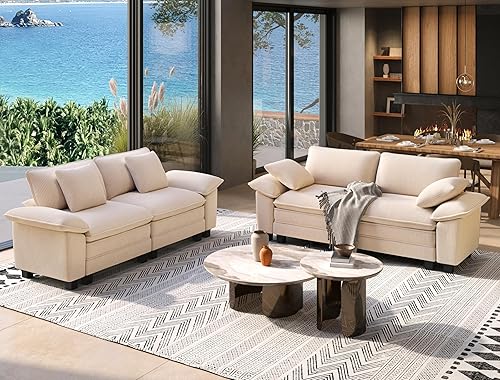 Miniatura 41 de Juego de sofá y sofá cama, asiento modular de chenilla extragrande y sofá de 3 plazas con almohadas, juego de muebles de sofá seccional moderno de