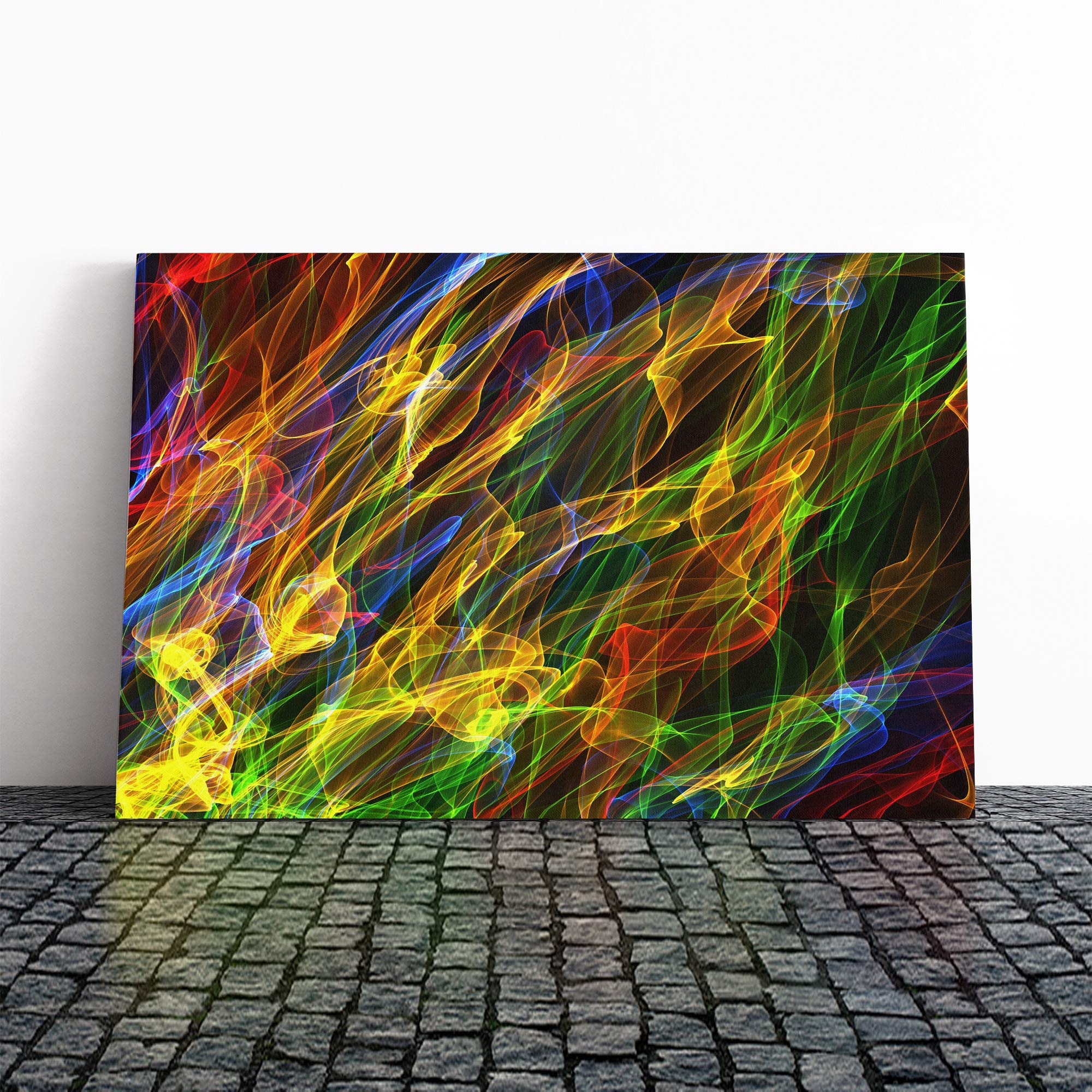 Rainbow Abstract Smoke and Flames (1) Canvas Print | Gallery Wrapped 30mm Frame Wall Art | 24x16 inches | Ready to Hang | Abstract Rainbow Picture | Living Room Bedroom Lounge Office