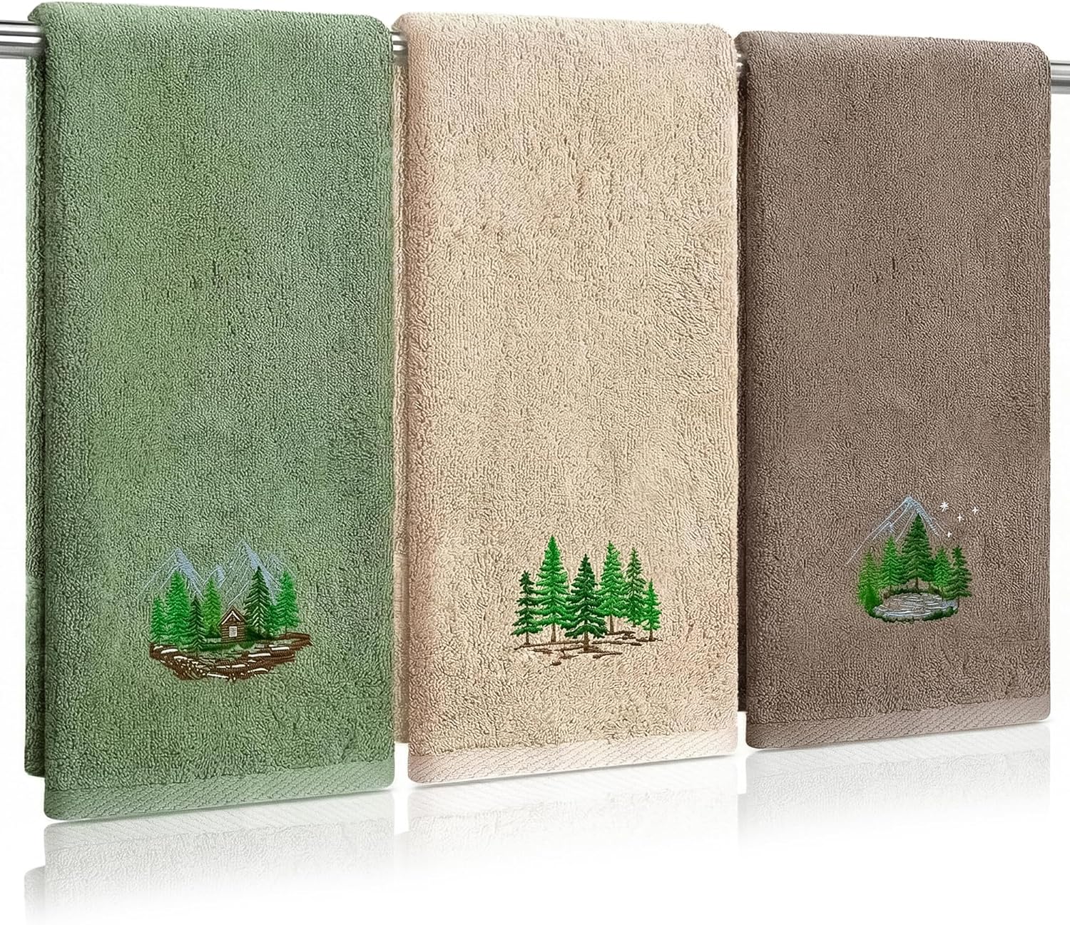 3 Pcs Mountain Forest Hand Towels for Bathroom Farmhouse Cabin Bathroom Decor 14x29 Inch Rustic Cotton Embroidered Decorative Bath Hand Towels Soft Absorbent Kitchen Towel Home Decor Camping Gifts