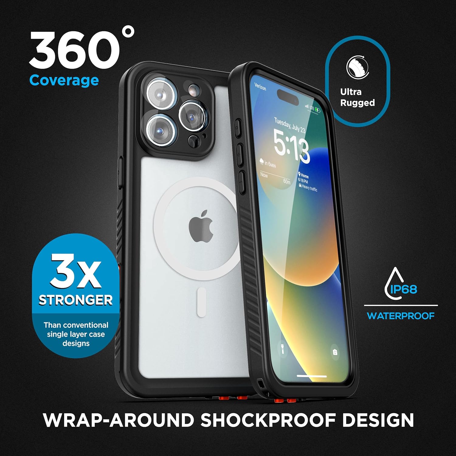 Encased Waterproof Belt Case for iPhone 16 Pro with Camera Control Button [Military Grade] IP-68 Full-Body Cover and Holster Clip, (Compatible with MagSafe)